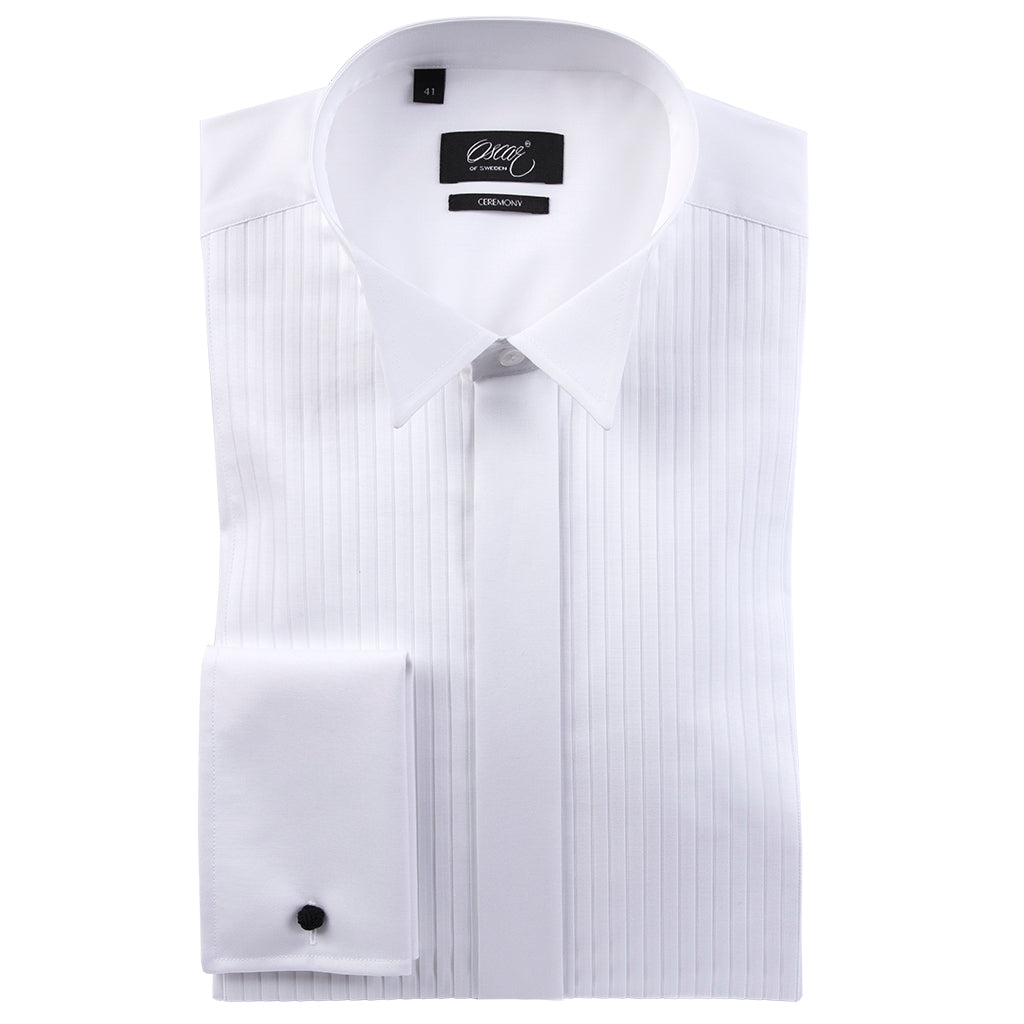 White regular fit tuxedo shirt with french cuffs