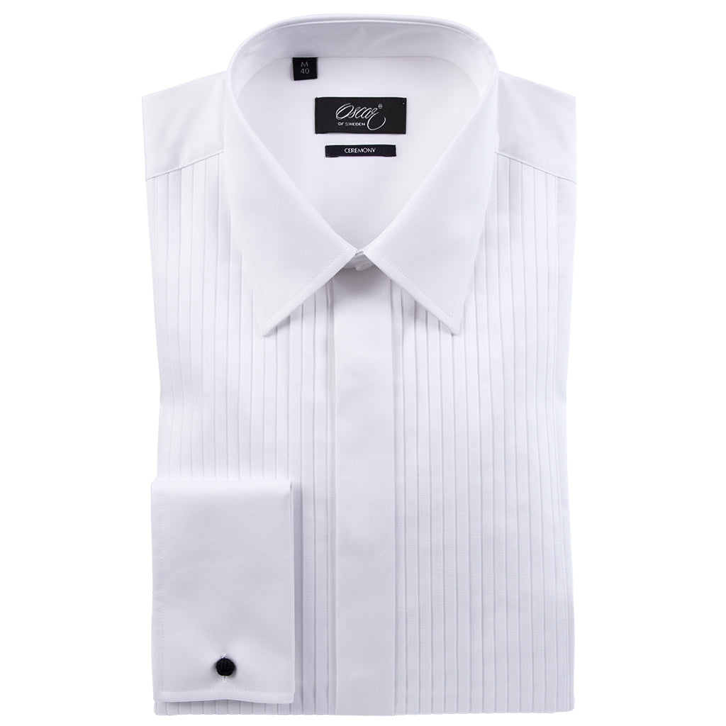 White regular fit extra long sleeves tuxedo shirt with french cuffs