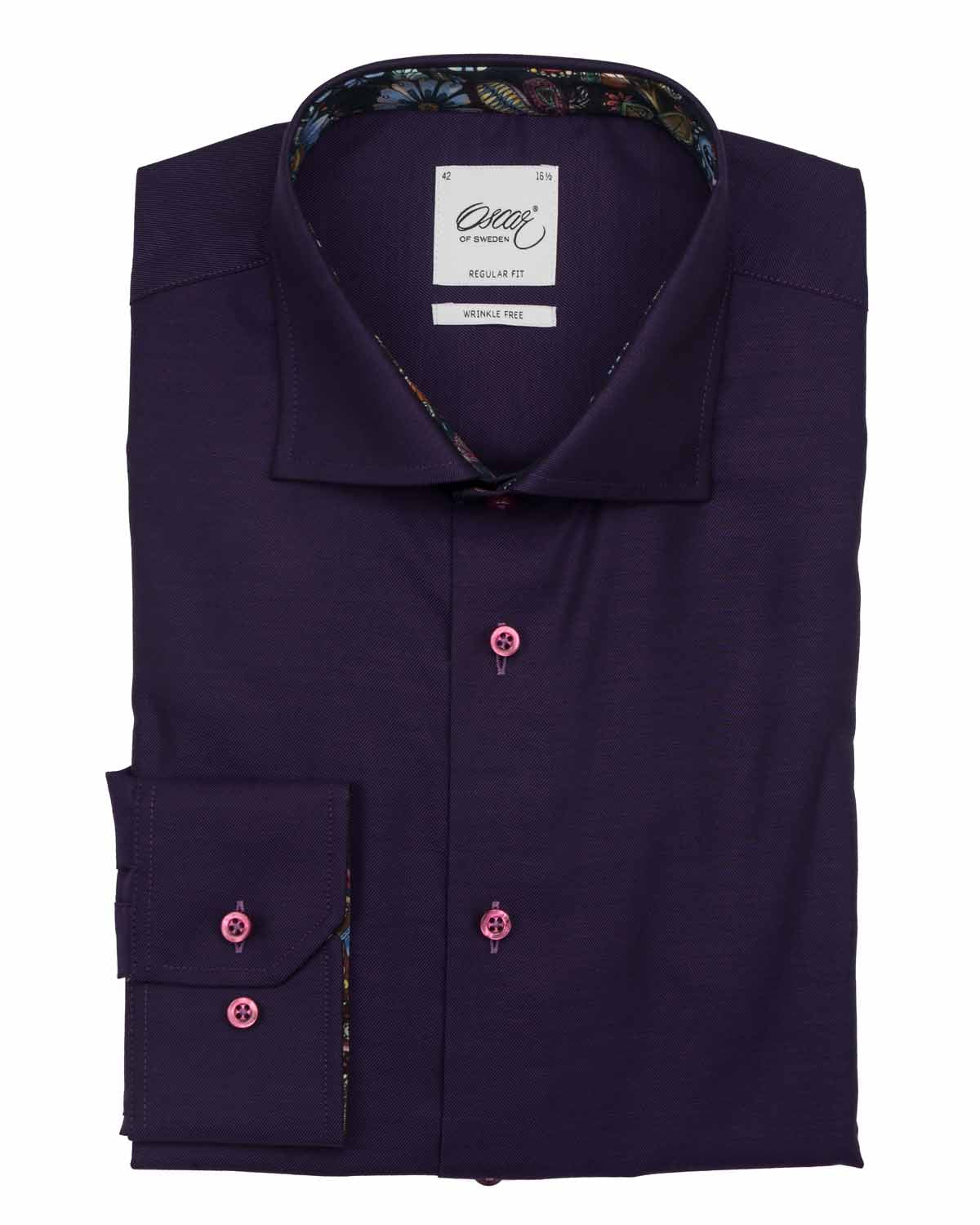 Mörklila wrinkle free-skjorta med kontrastdetaljer regular fit