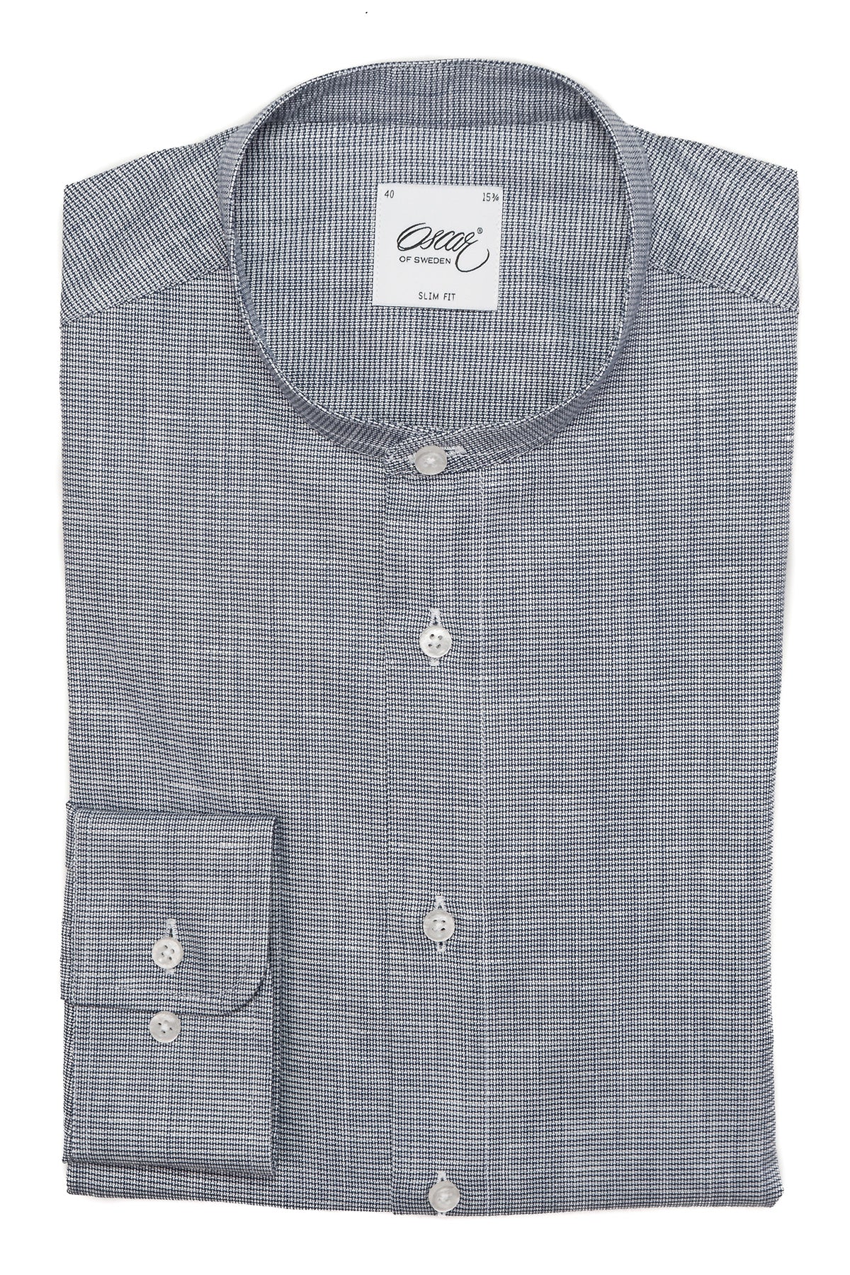 Blue cotton linen slim fit shirt