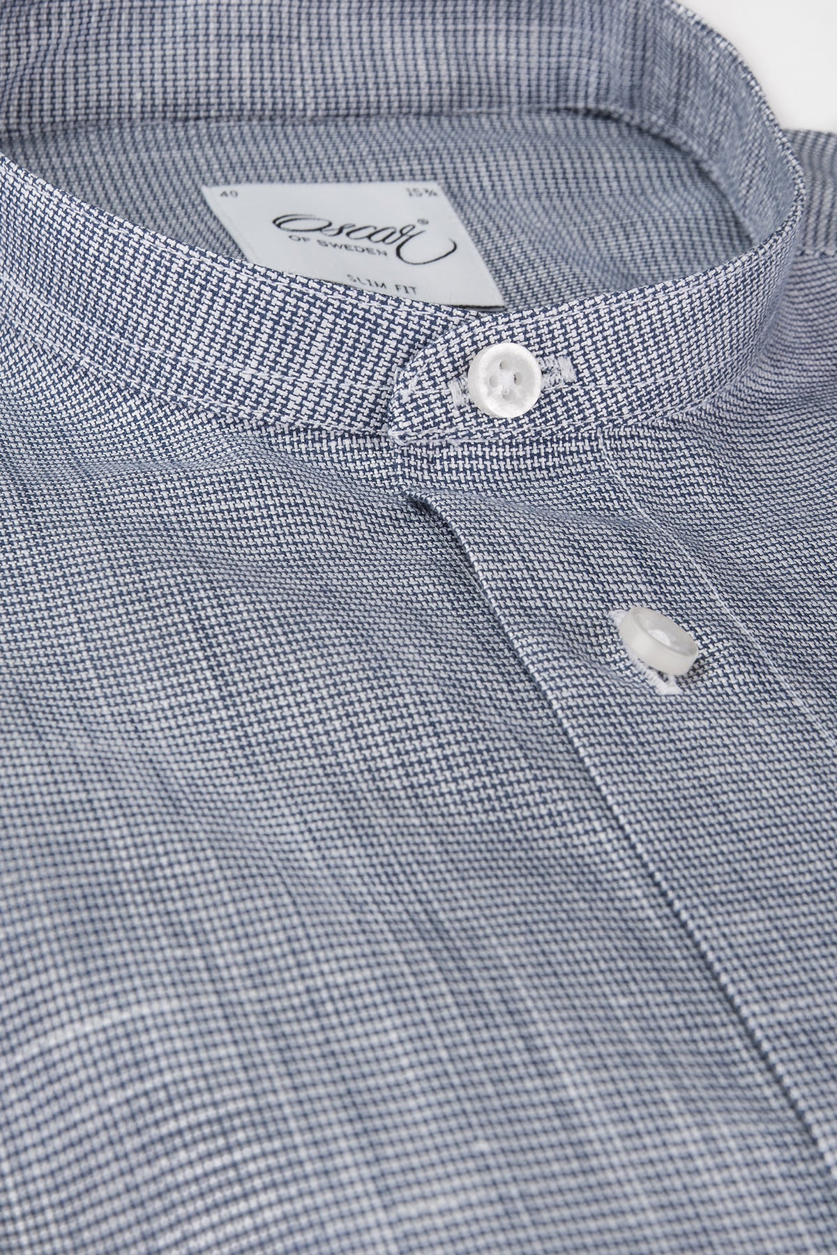 Blue cotton linen slim fit shirt