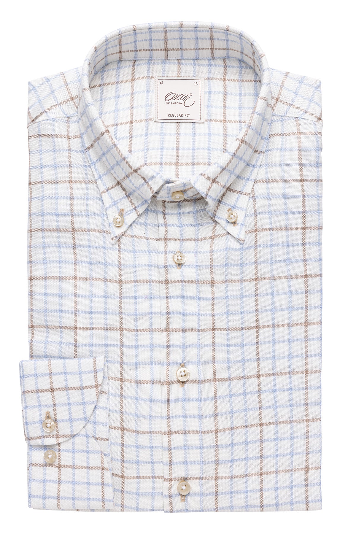 Blue and brown checked button down regular fit shirt