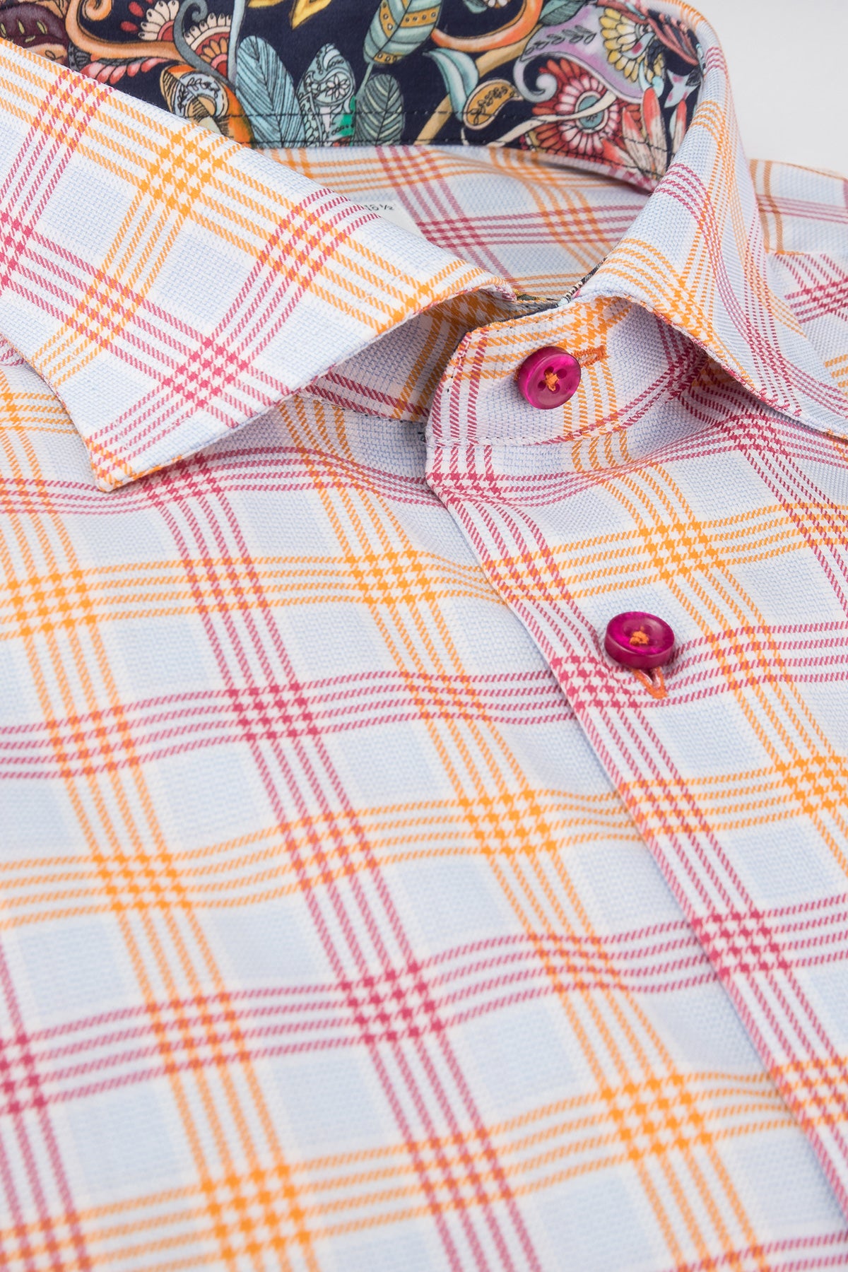 Orange checked regular fit shirt with contrast details