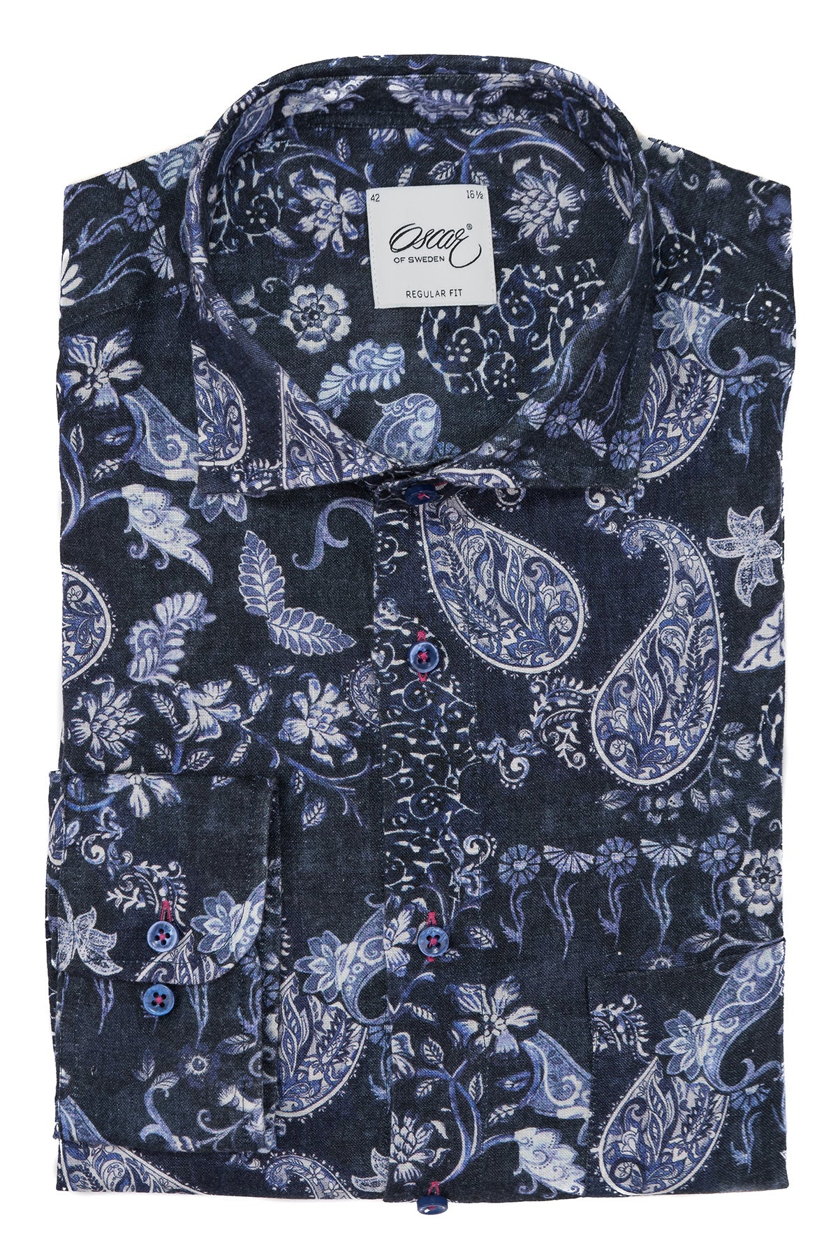 Blue paisley printed linen regular fit shirt