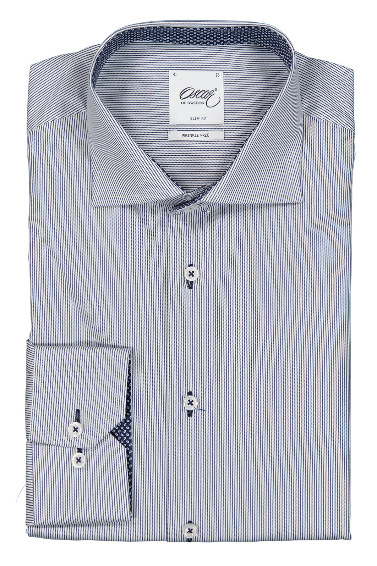 Blue striped slim fit shirt with contrast details