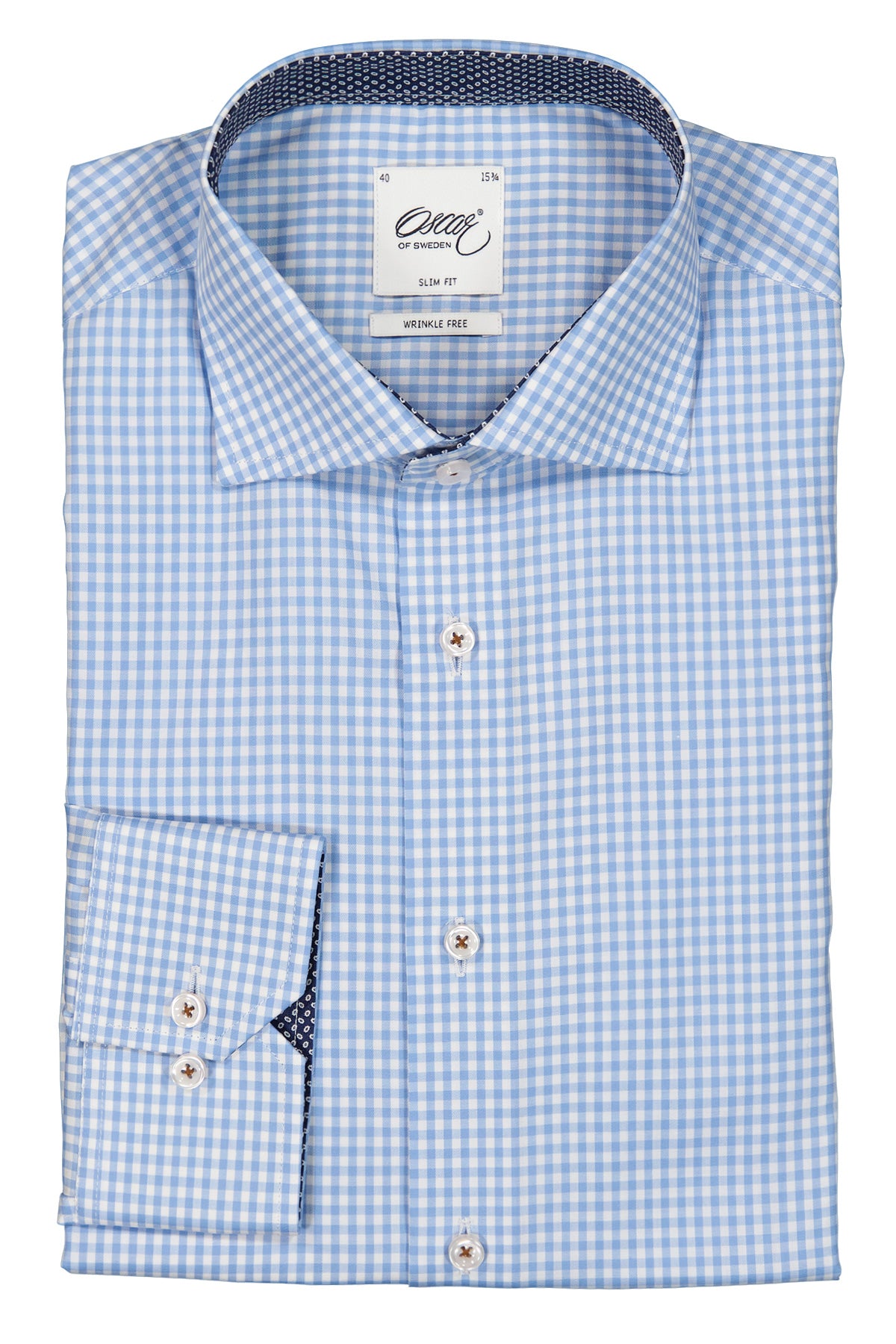 Light blue checked slim fit shirt with contrast details