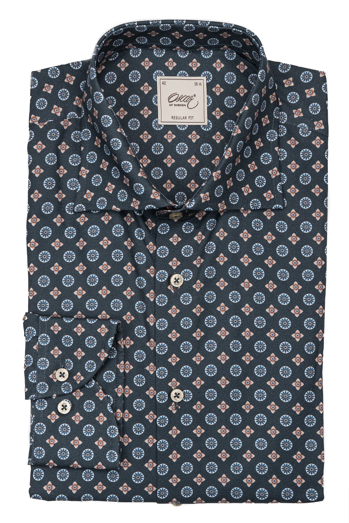 Indigo blue printed regular fit shirt