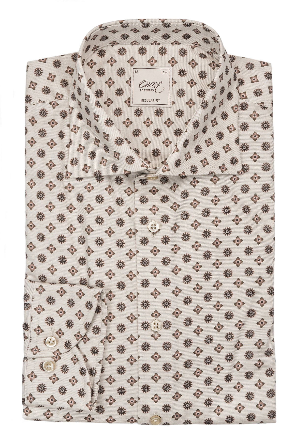 Beige printed regular fit shirt