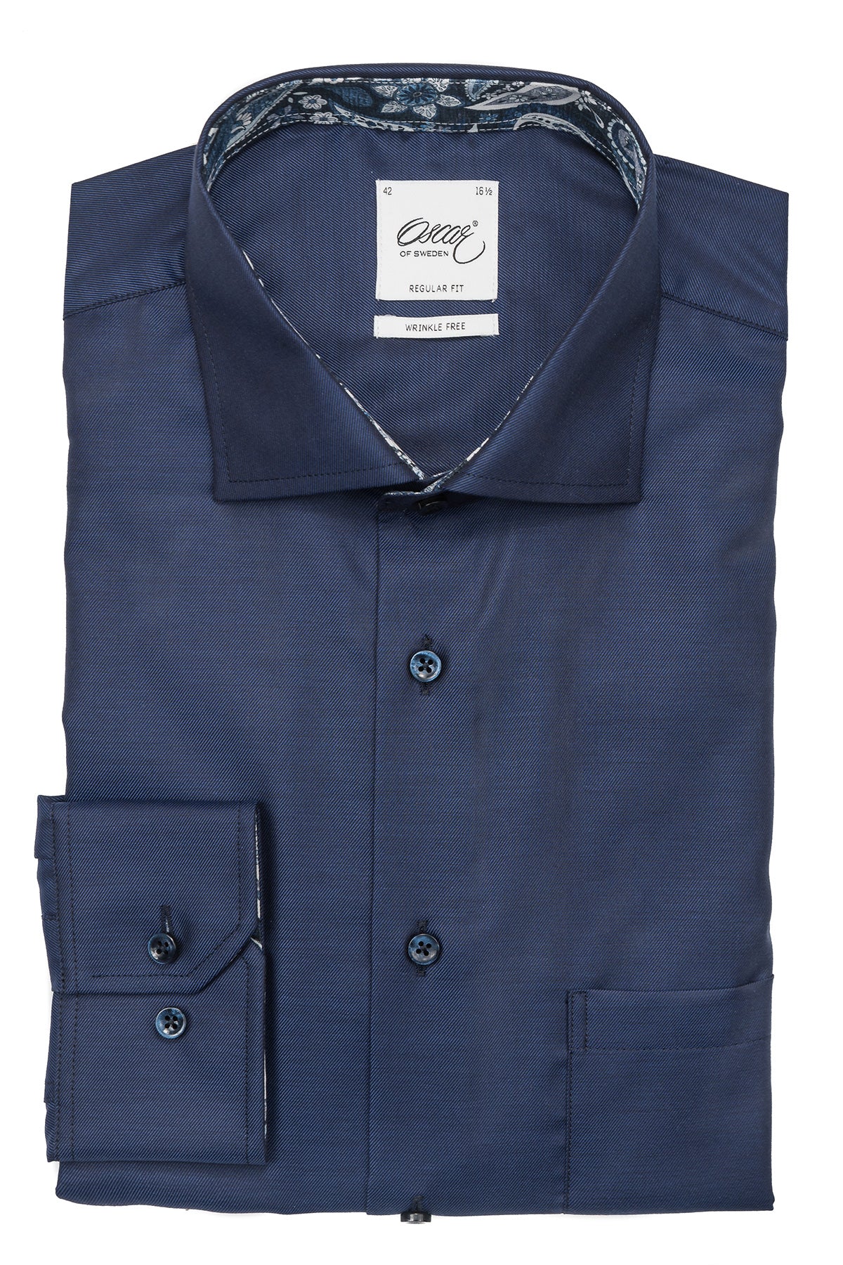 Navy blue regular extra long sleeve shirt with contrast details