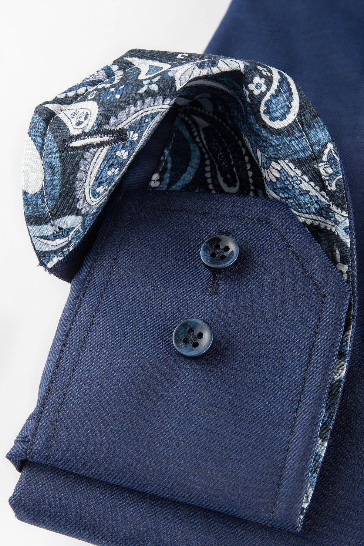 Navy blue regular extra long sleeve shirt with contrast details