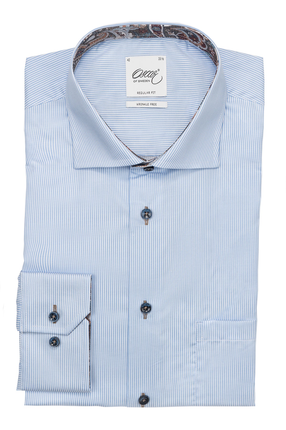 Light blue striped regular fit shirt with contrast details