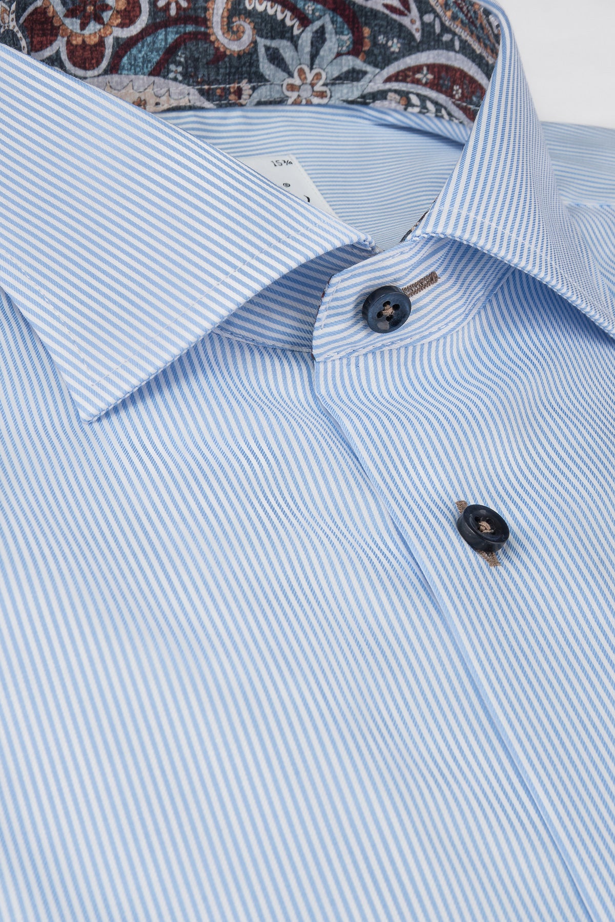 Light blue striped regular fit extra long sleeve shirt with contrast details