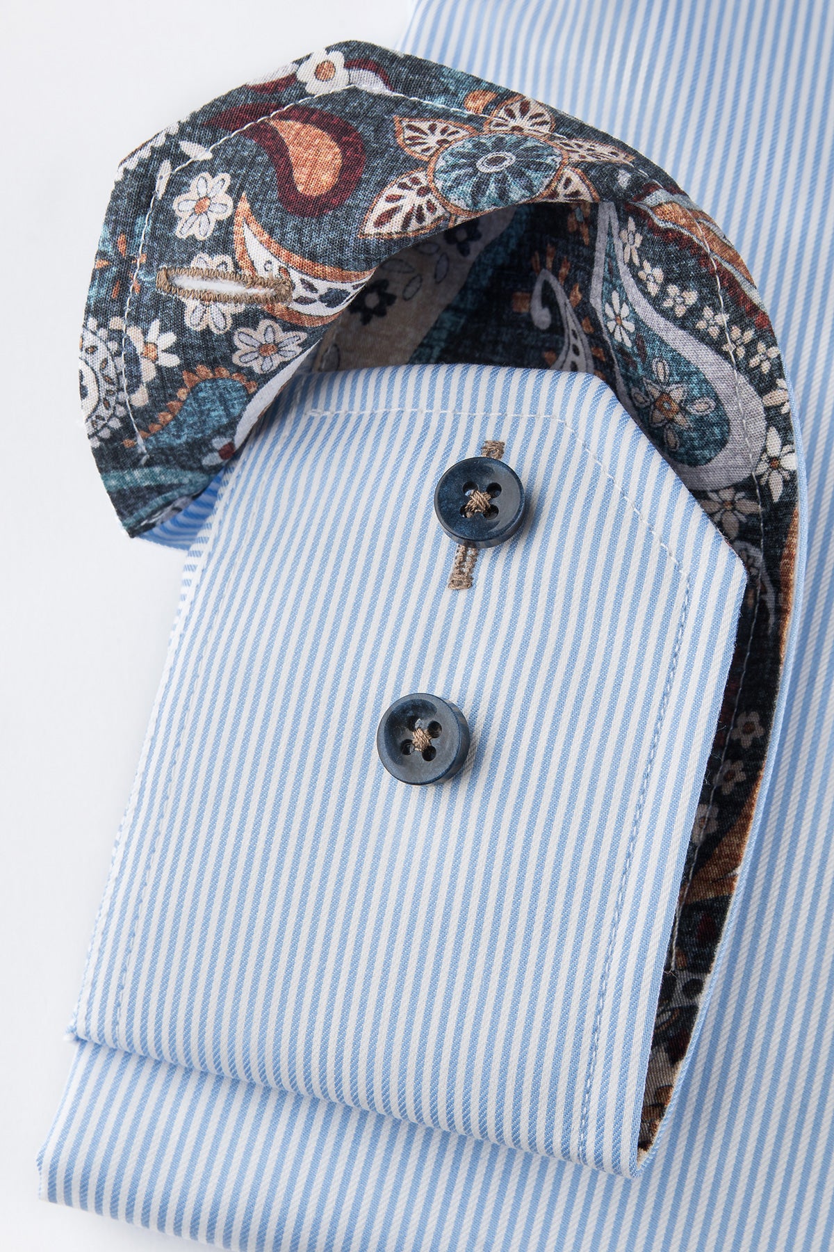 Light blue striped regular fit extra long sleeve shirt with contrast details