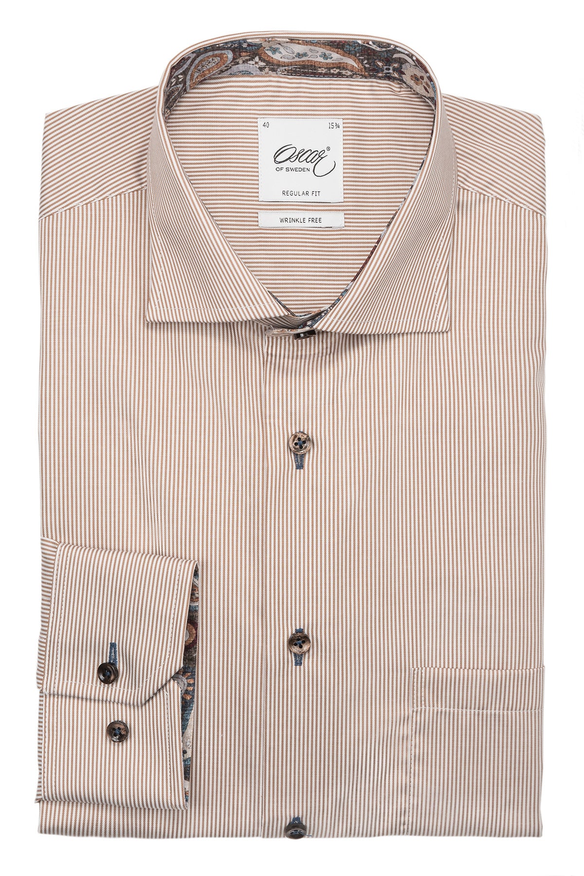 Brown striped regular fit extra long sleeve shirt with contrast details