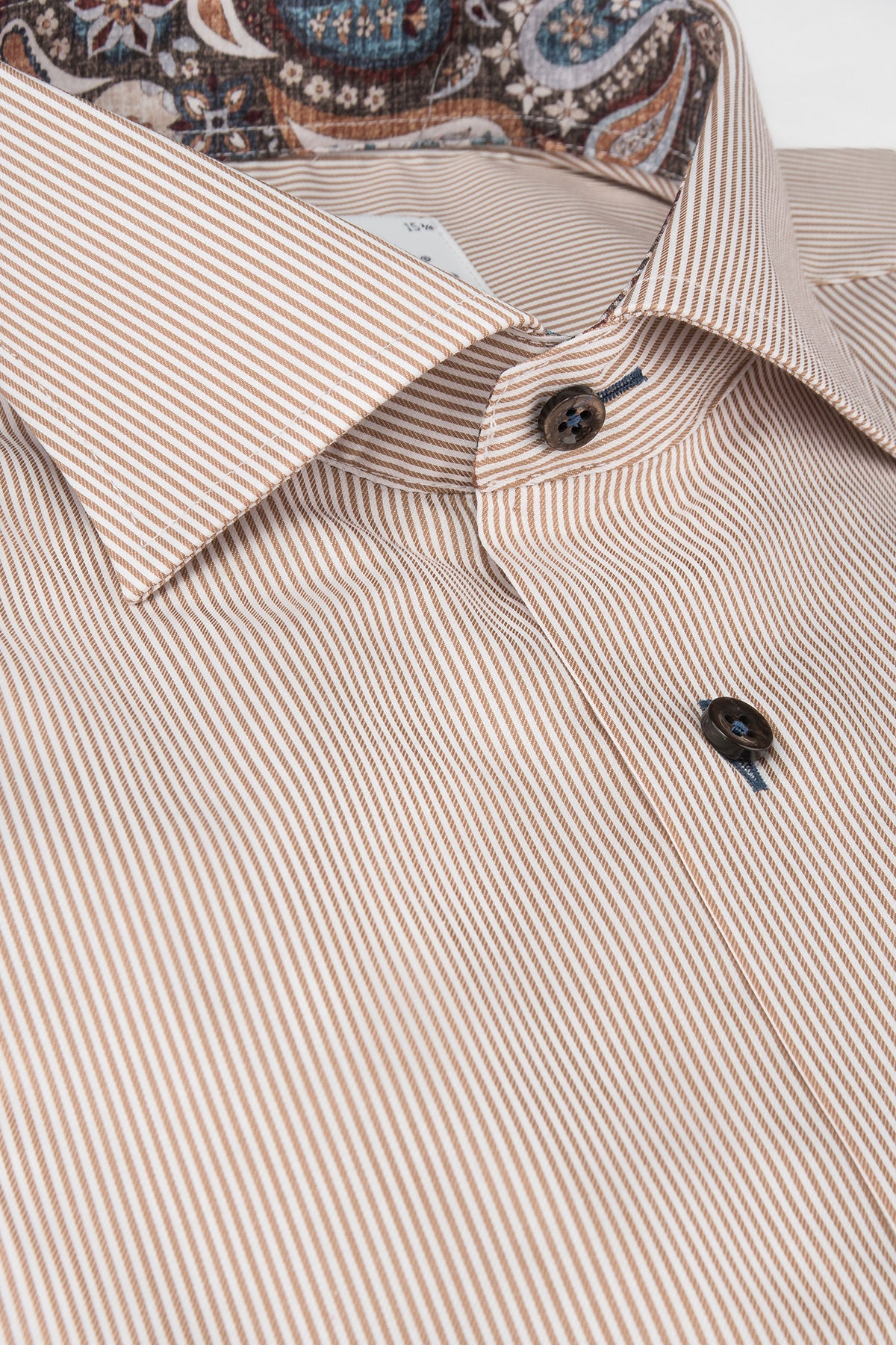 Brown striped regular fit extra long sleeve shirt with contrast details