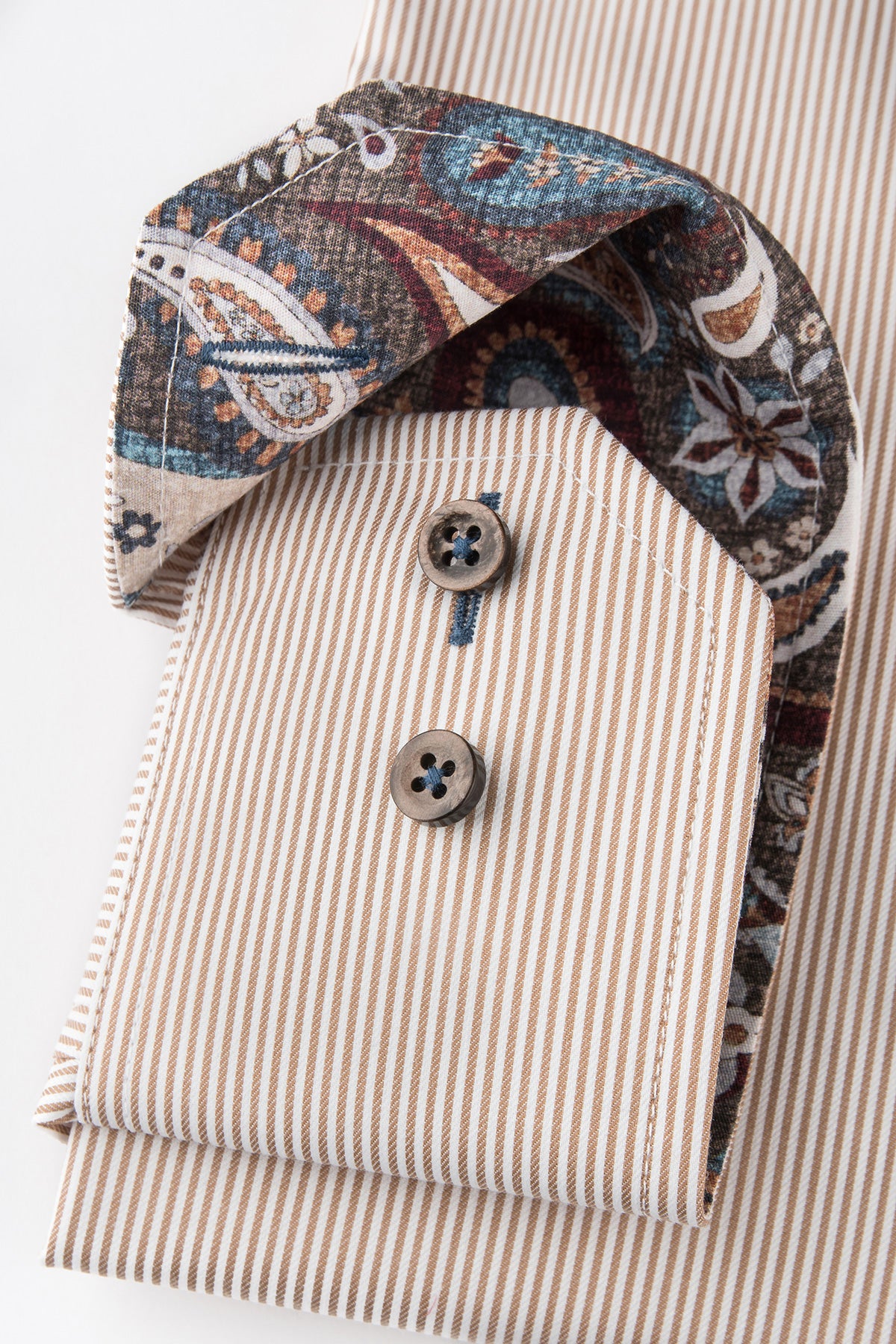 Brown striped regular fit extra long sleeve shirt with contrast details