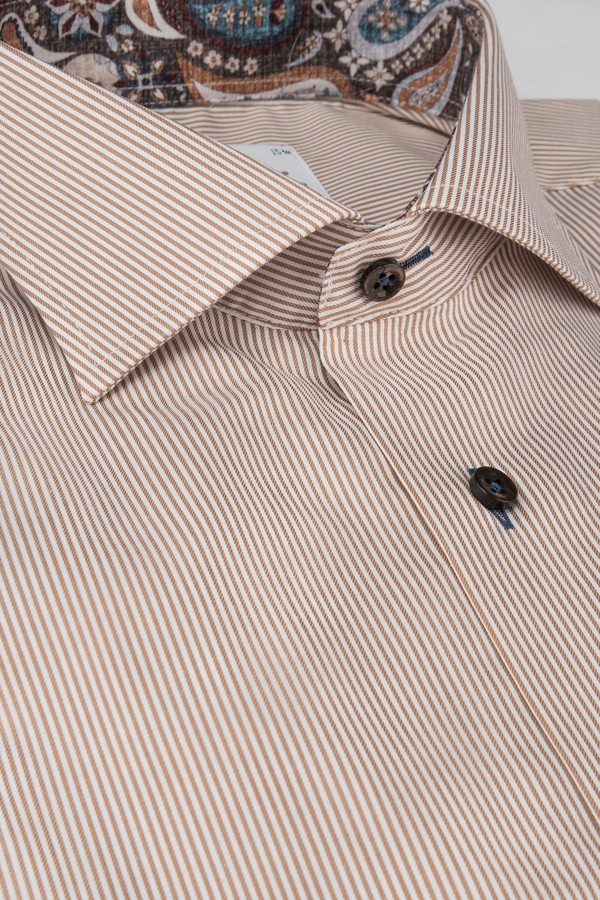 Brown striped slim fit shirt with contrast details