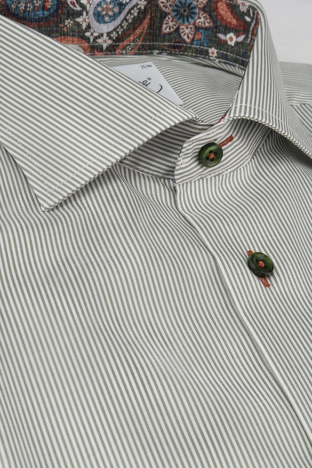 Green striped slim fit shirt with contrast details