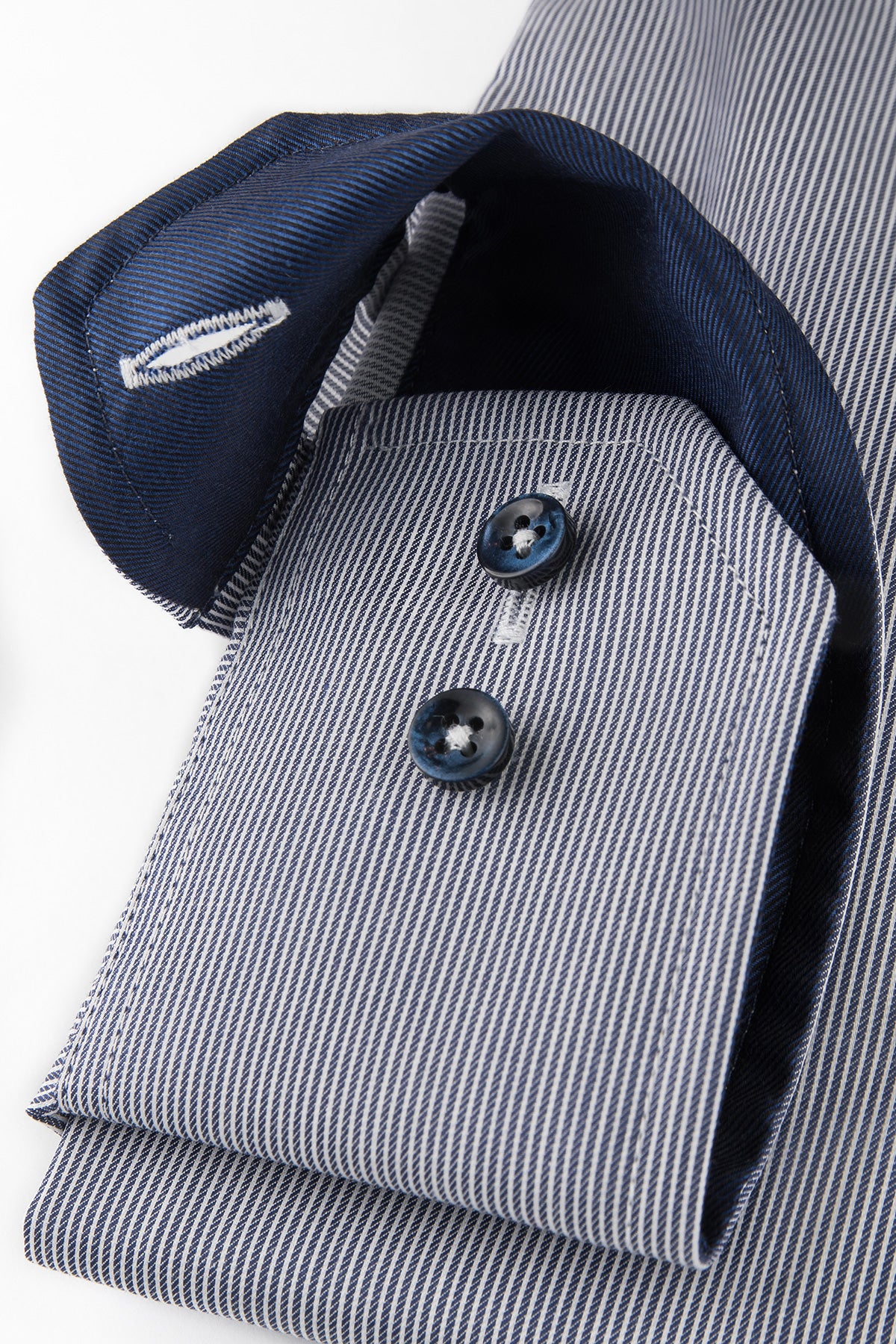 Blue striped slim fit shirt with contrast details