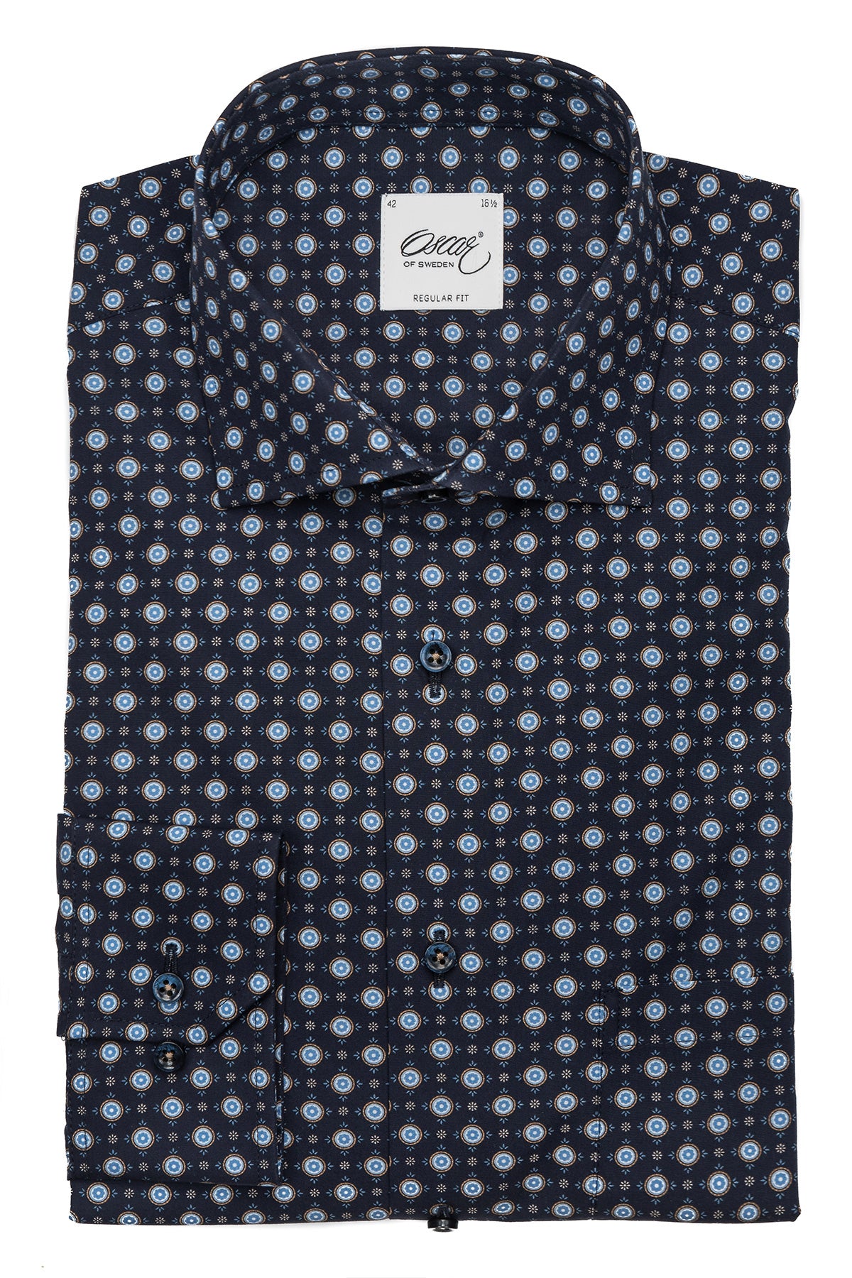 Navy blue printed regular fit shirt