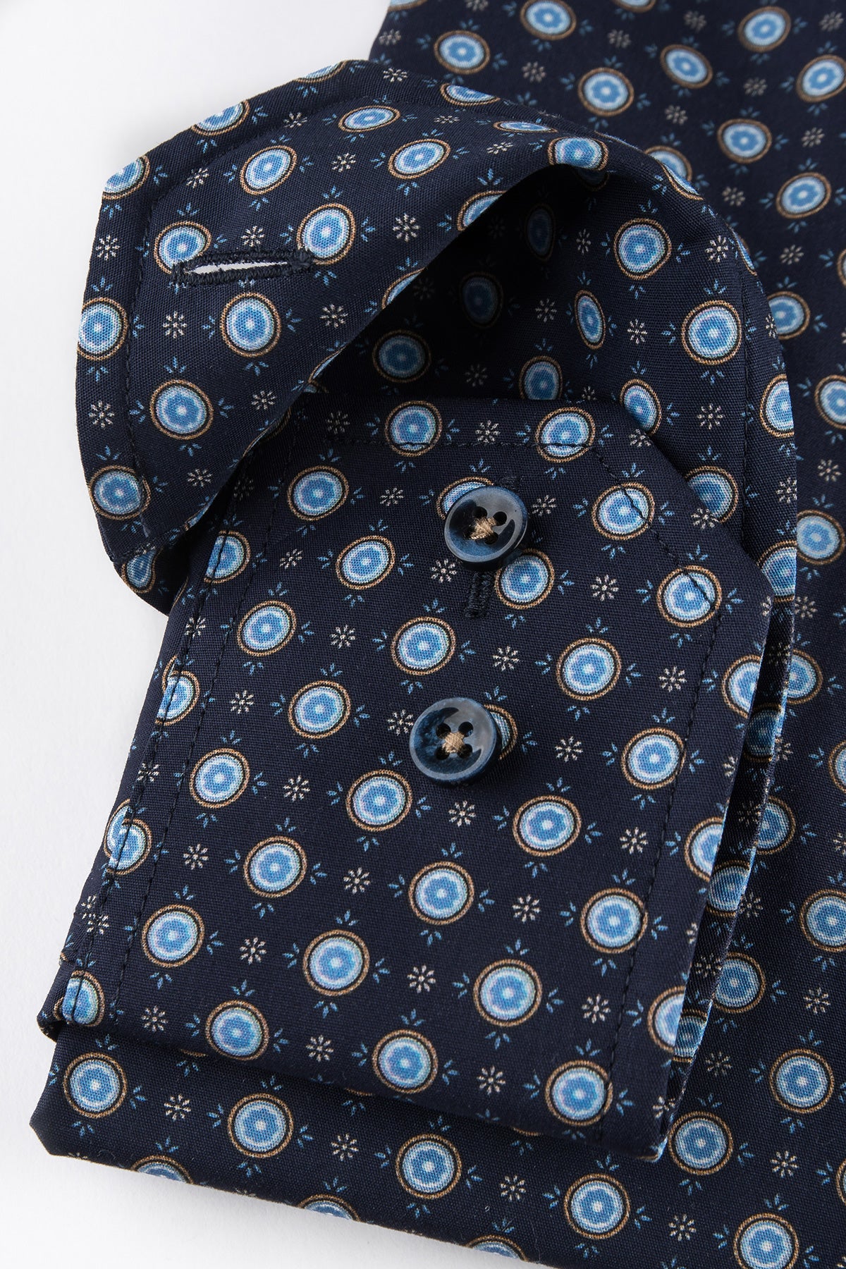 Navy blue printed regular fit shirt