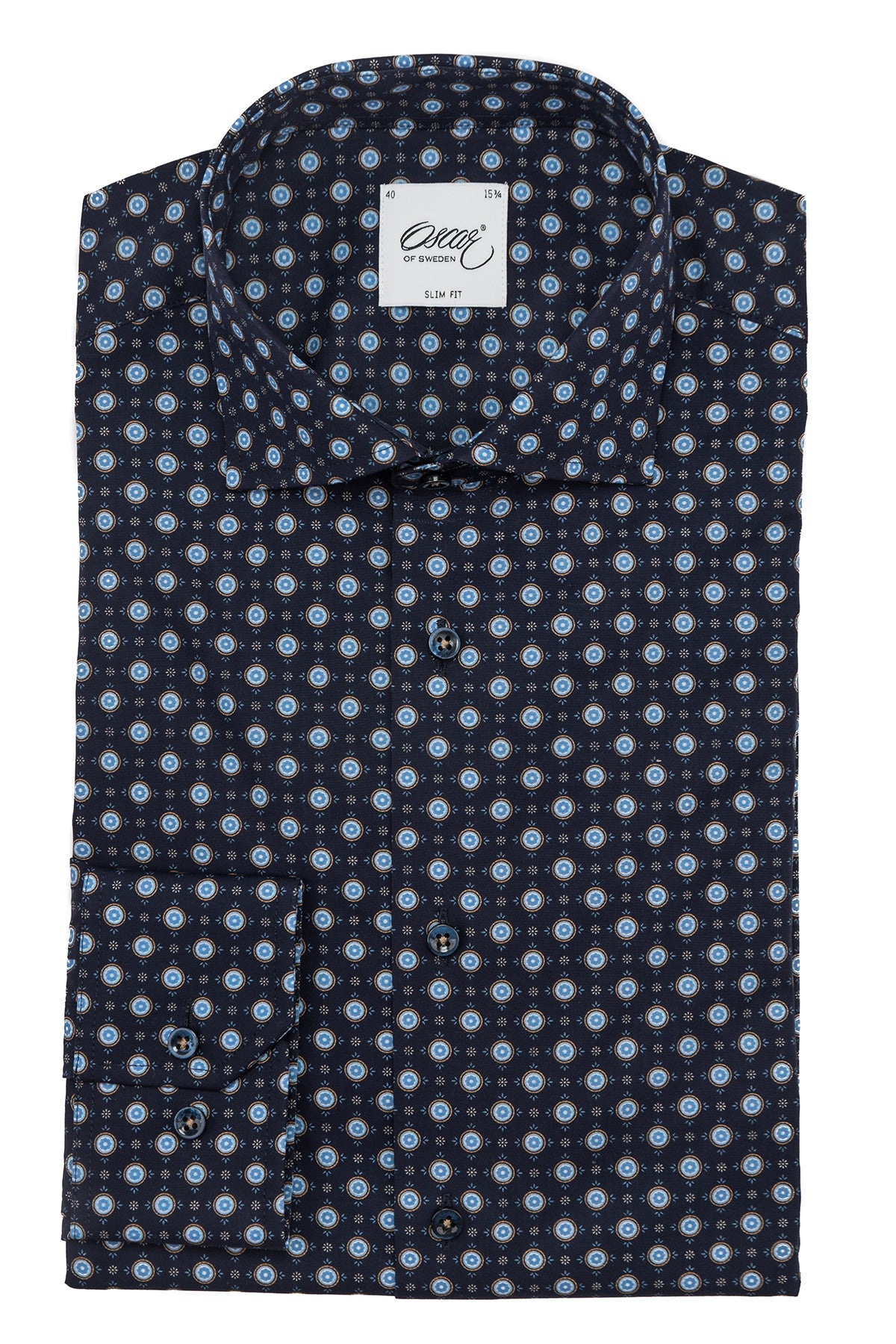 Navy blue printed slim fit shirt