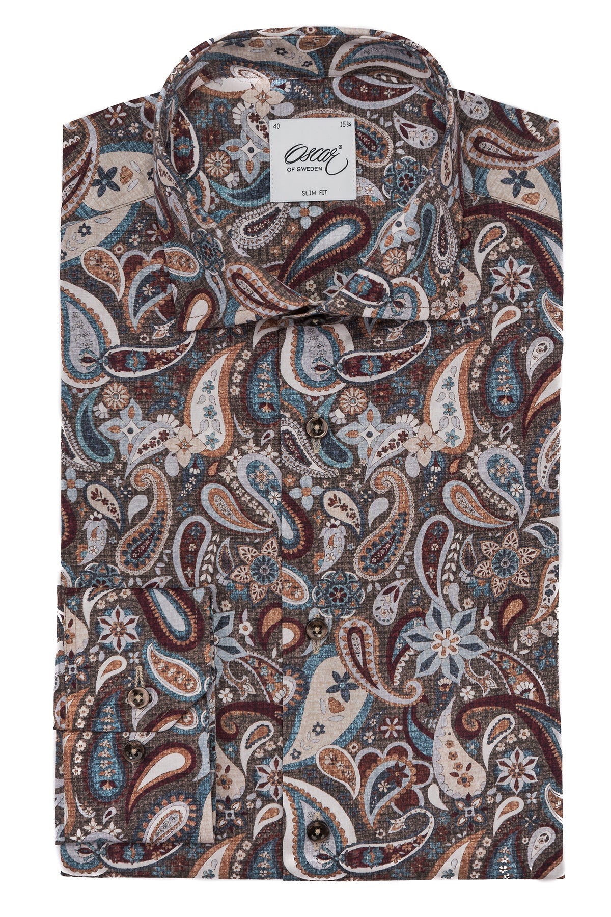 Brown paisley printed slim fit shirt