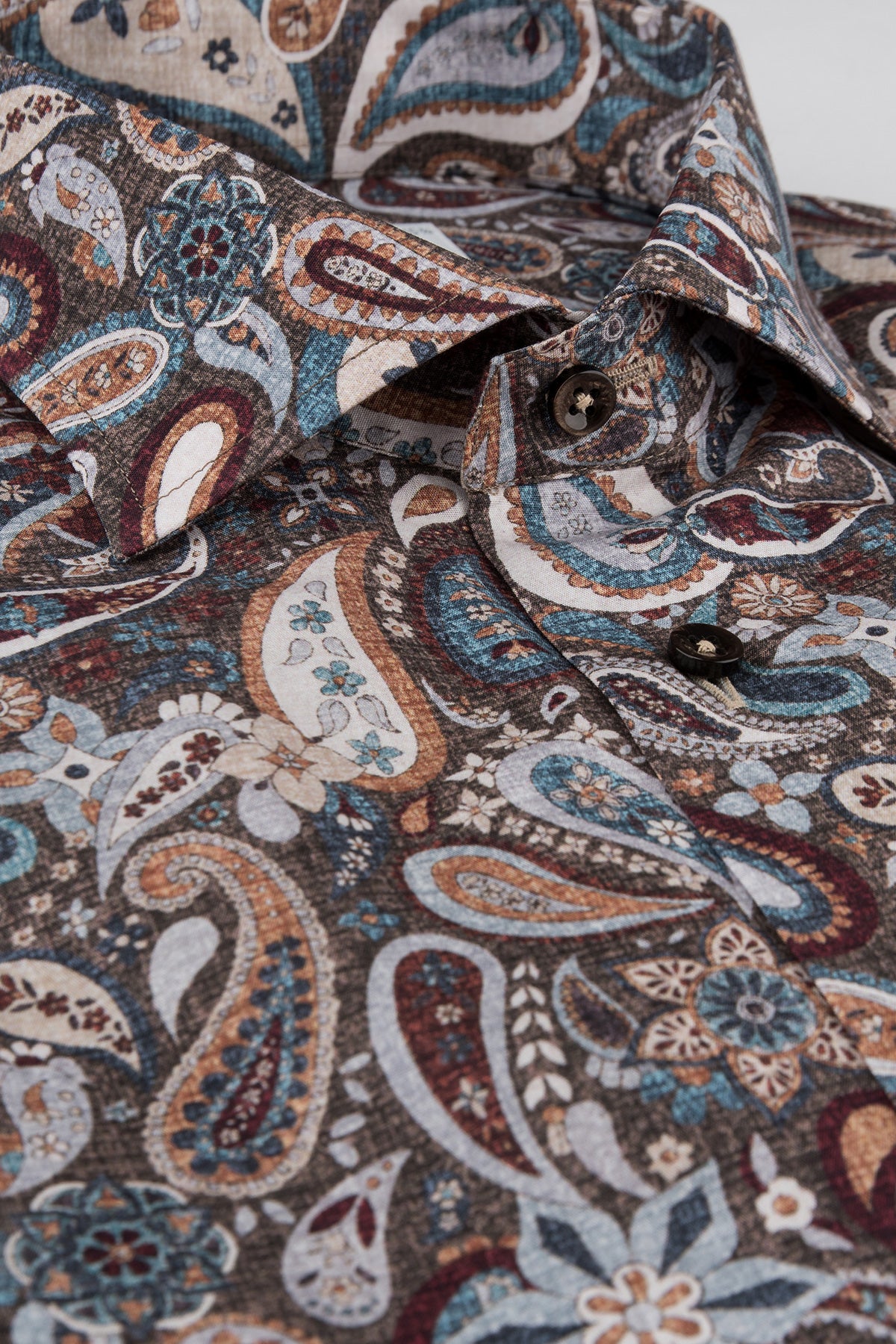 Brown paisley printed slim fit shirt