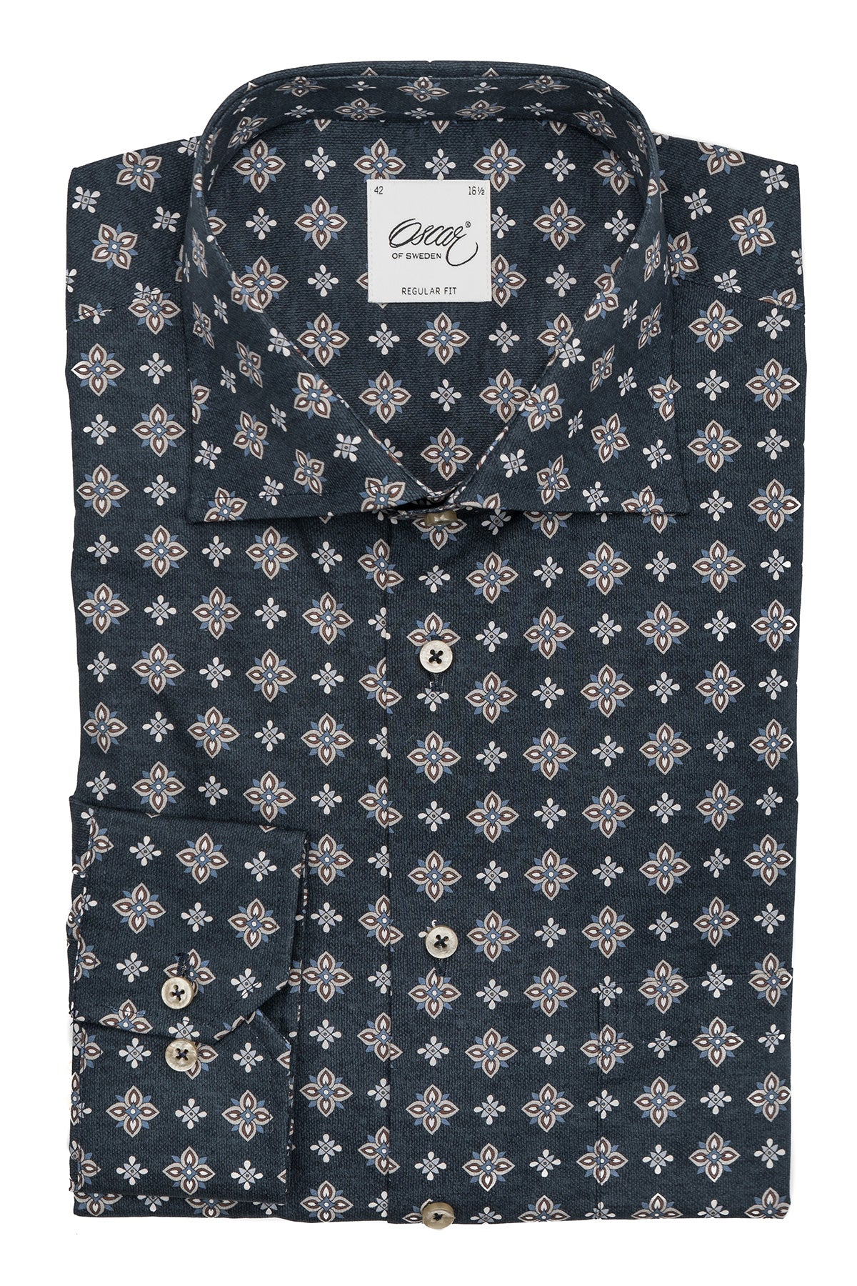 Navy blue printed regular fit shirt