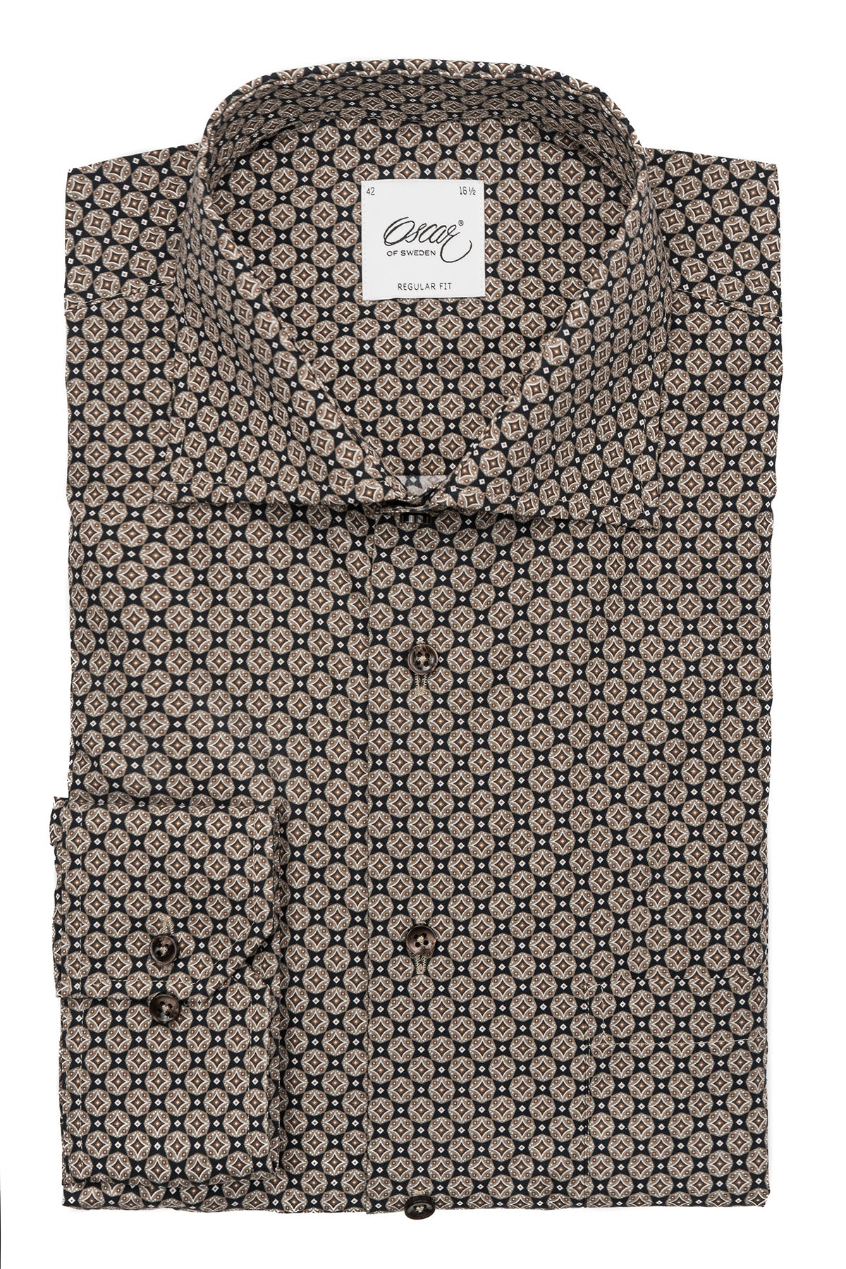 Brown medallion printed regular fit shirt