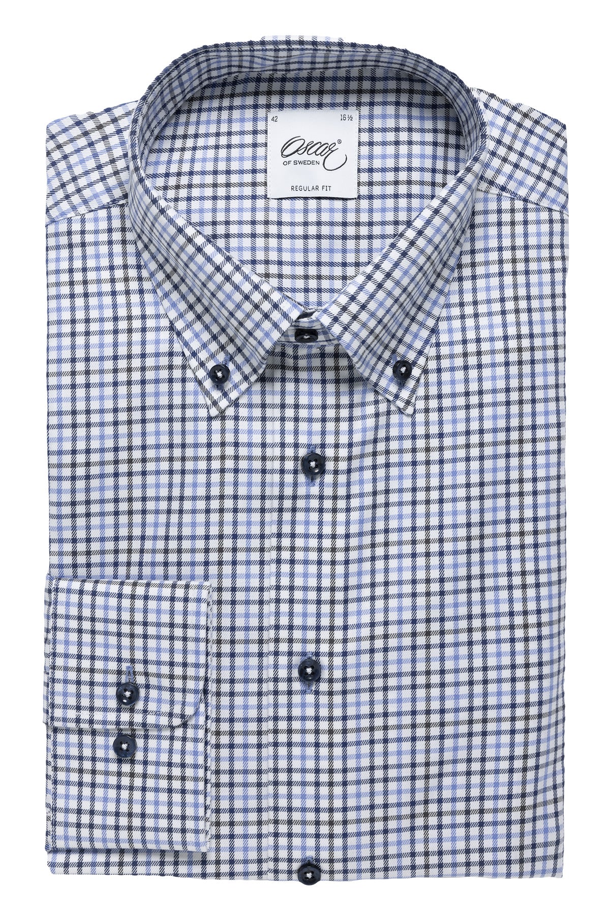 Light blue checked button down regular fit shirt