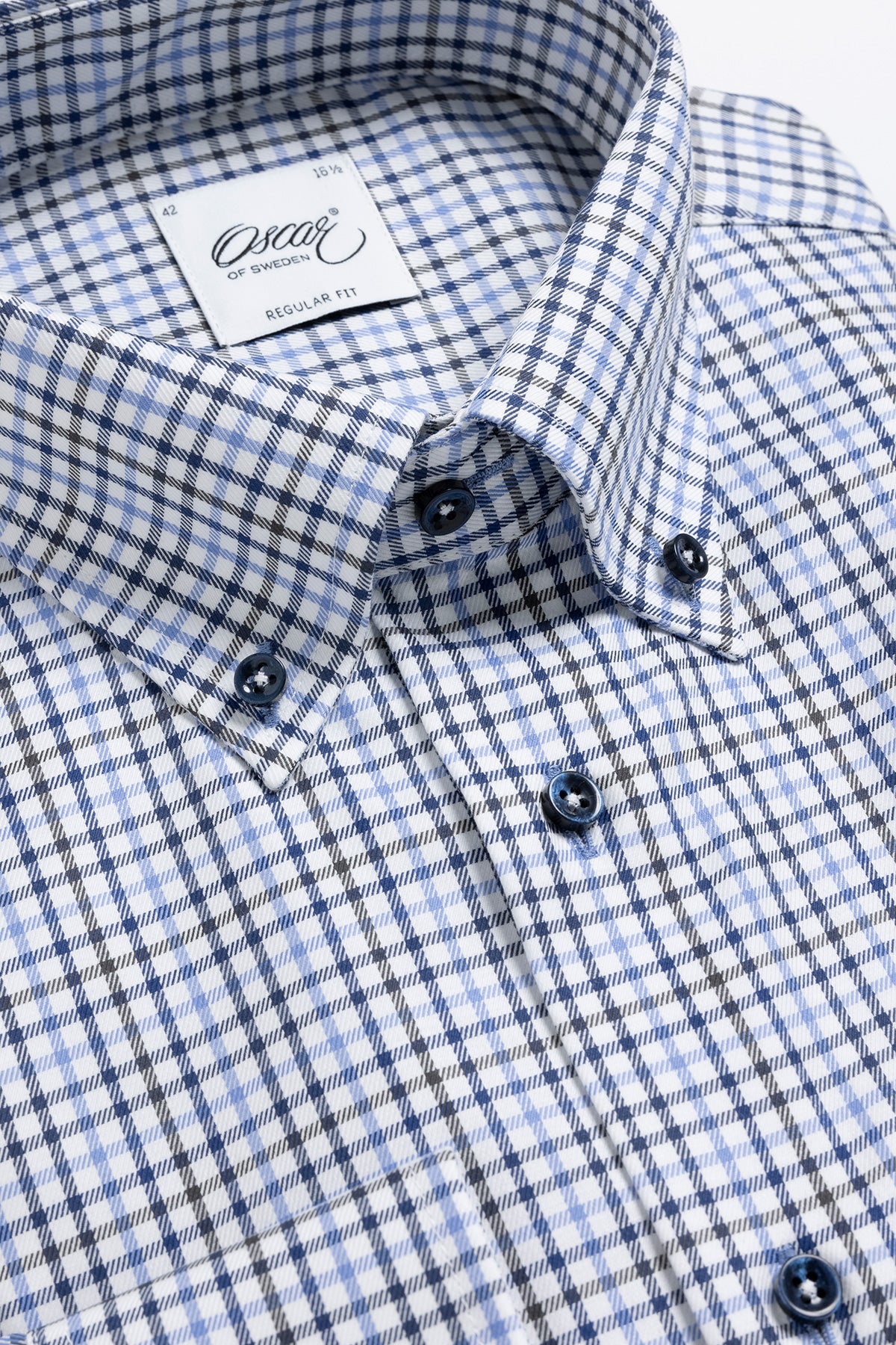 Light blue checked button down regular fit shirt