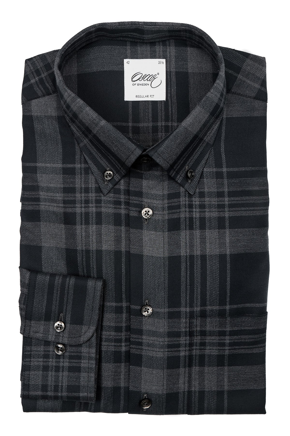 Black checked button down regular fit shirt