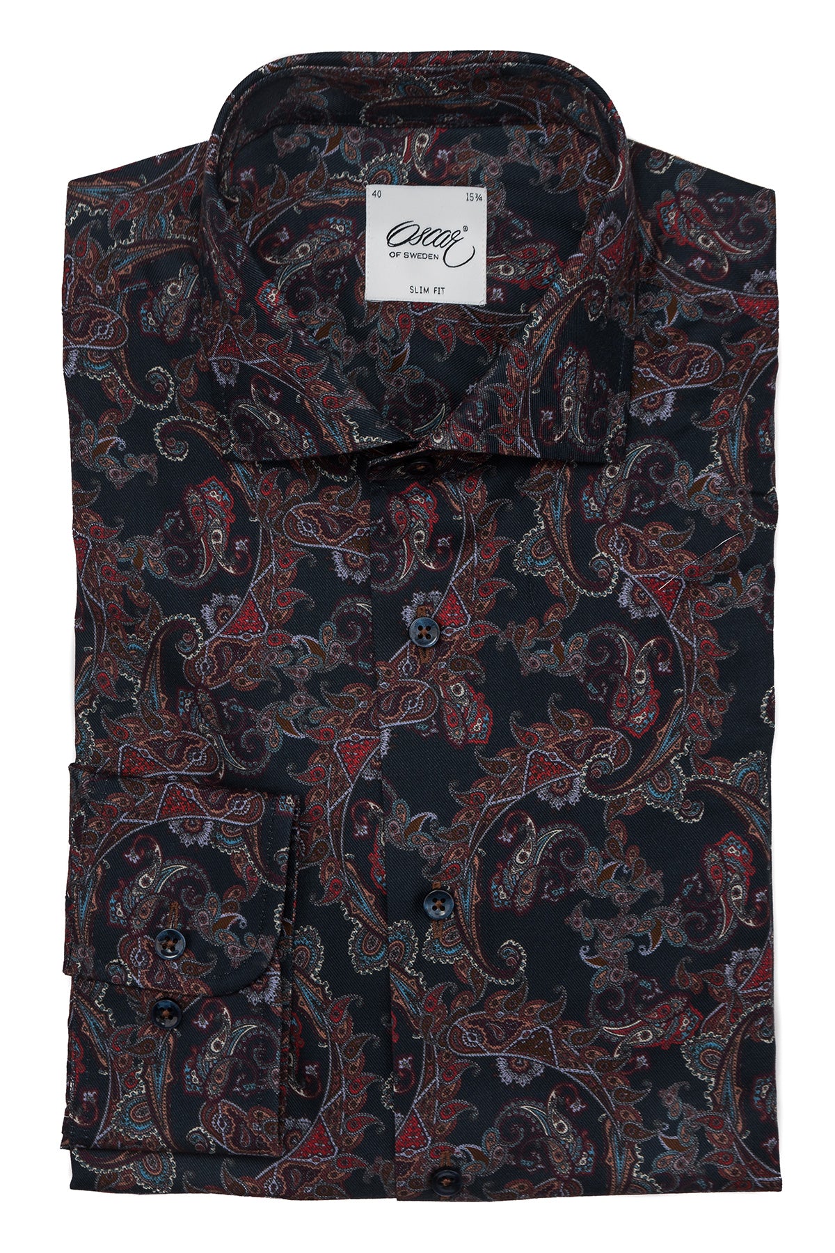 Indigo blue paisley printed slim fit shirt