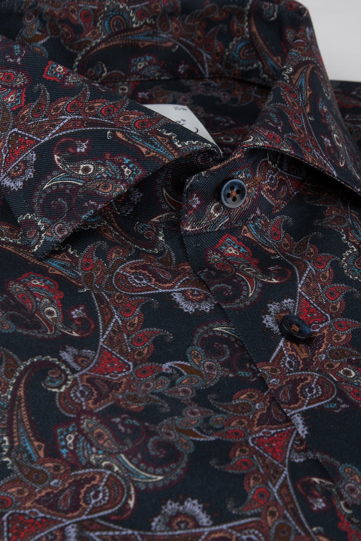 Indigo blue paisley printed slim fit shirt