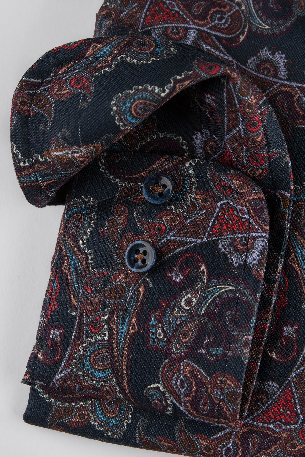 Indigo blue paisley printed slim fit shirt