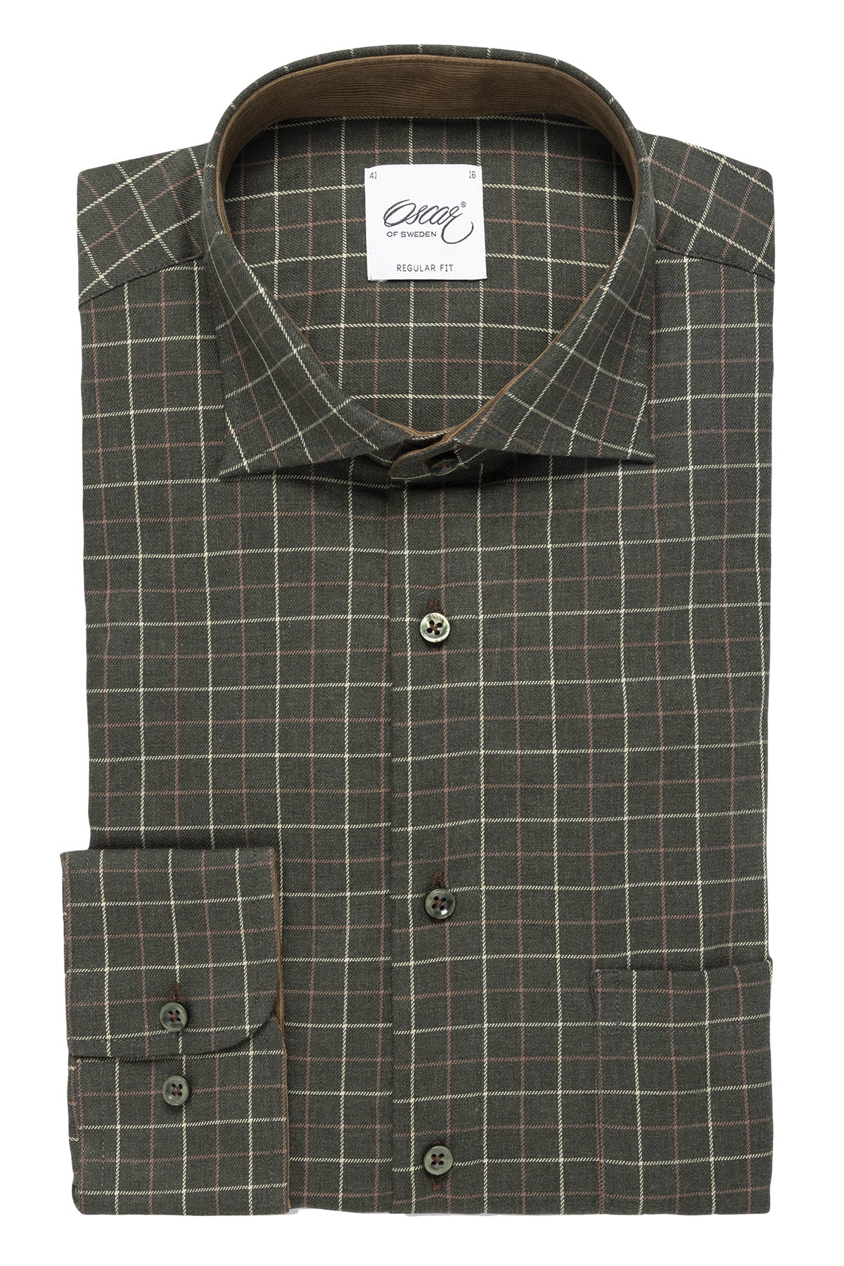 Green check regular fit shirt with contrast details