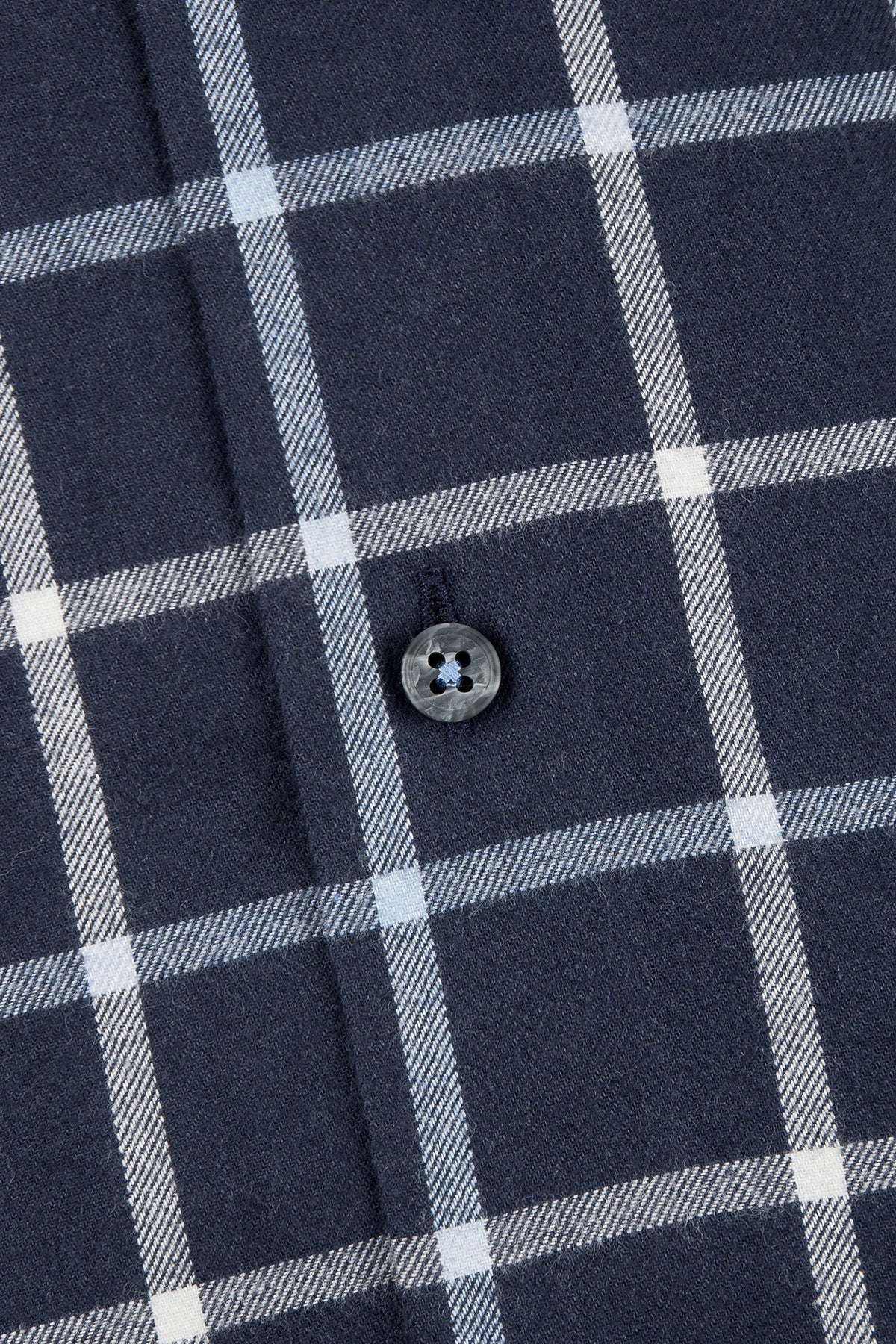 Navy blue checked slim fit flannel shirt