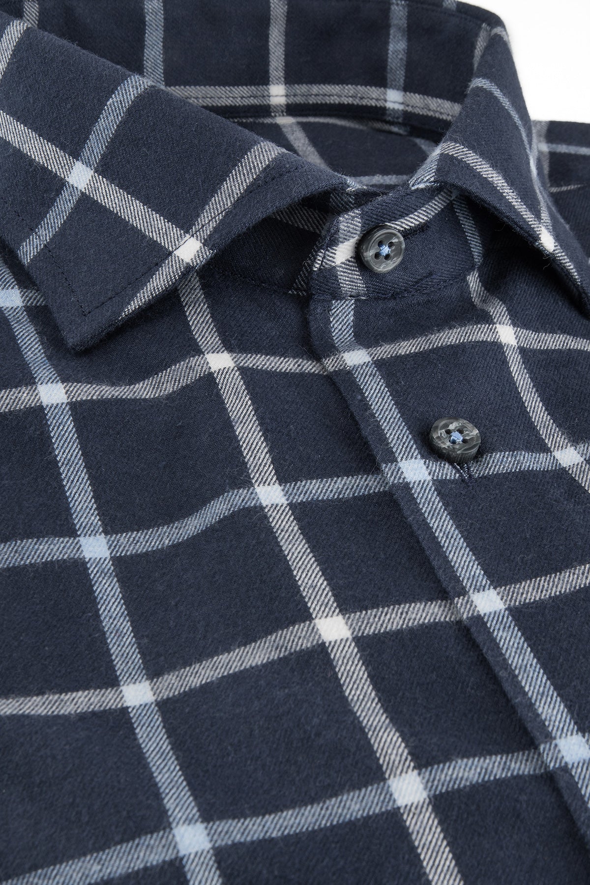 Navy blue checked slim fit flannel shirt