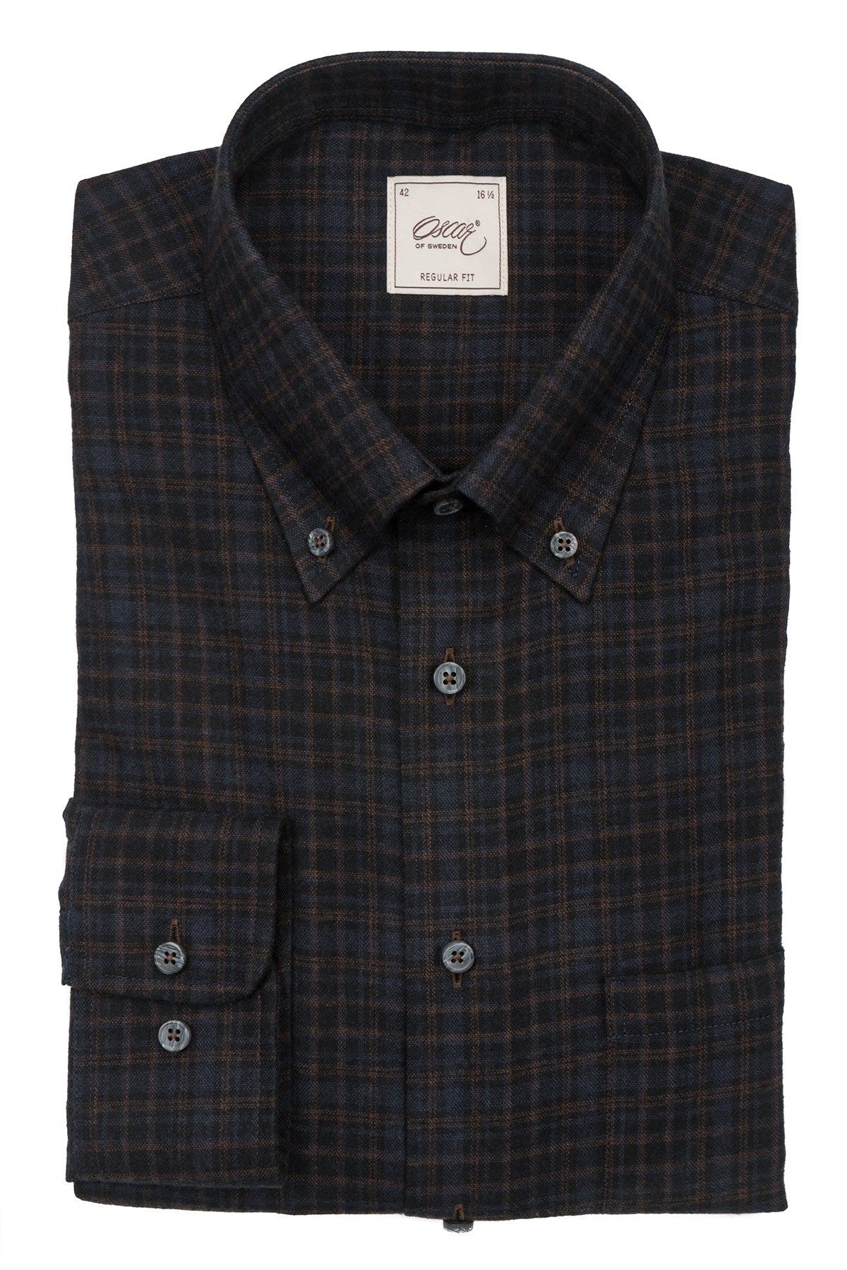 Brown checked regular fit flannel shirt