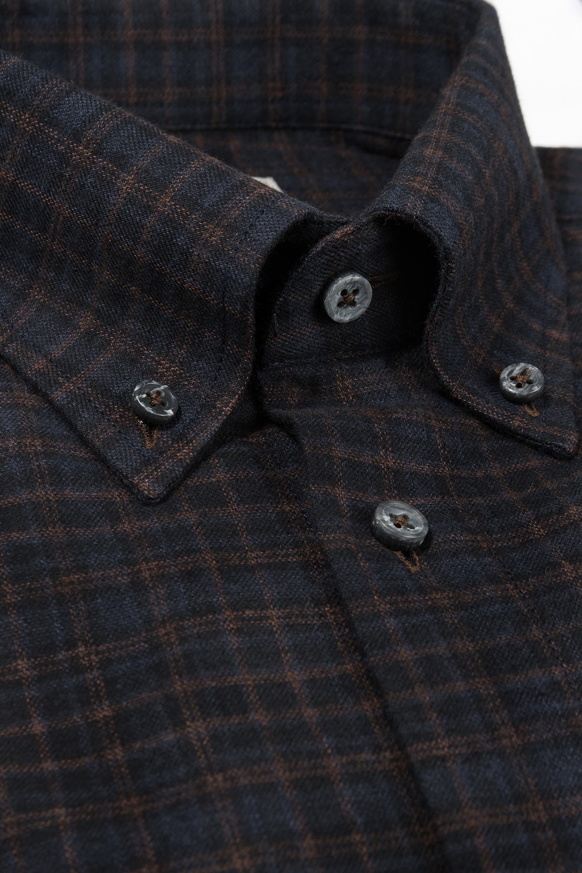 Brown checked regular fit flannel shirt