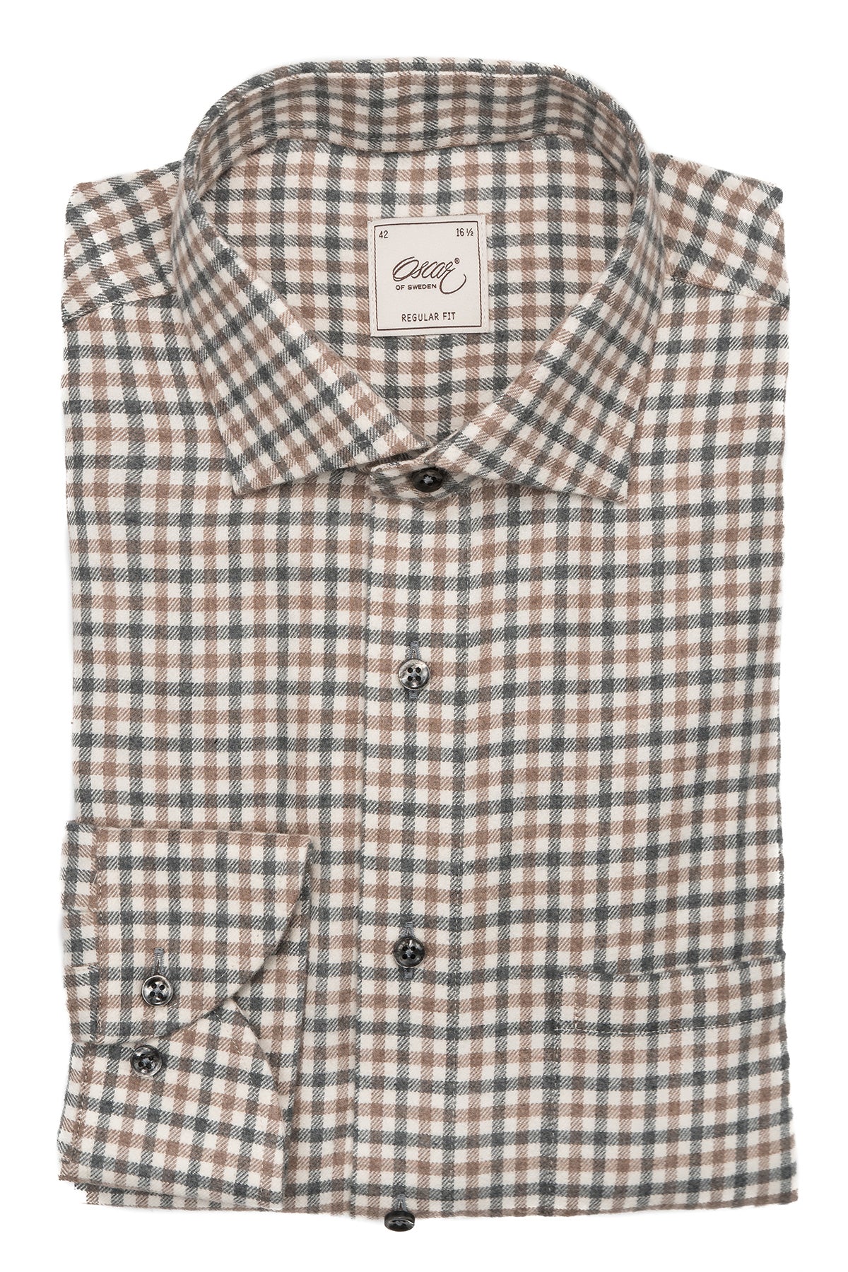 Beige checked regular fit flannel shirt