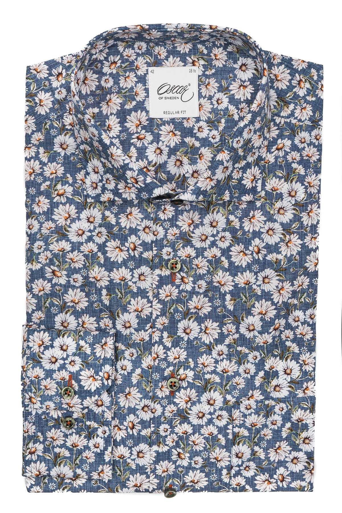 Blå blommig skjorta regular fit