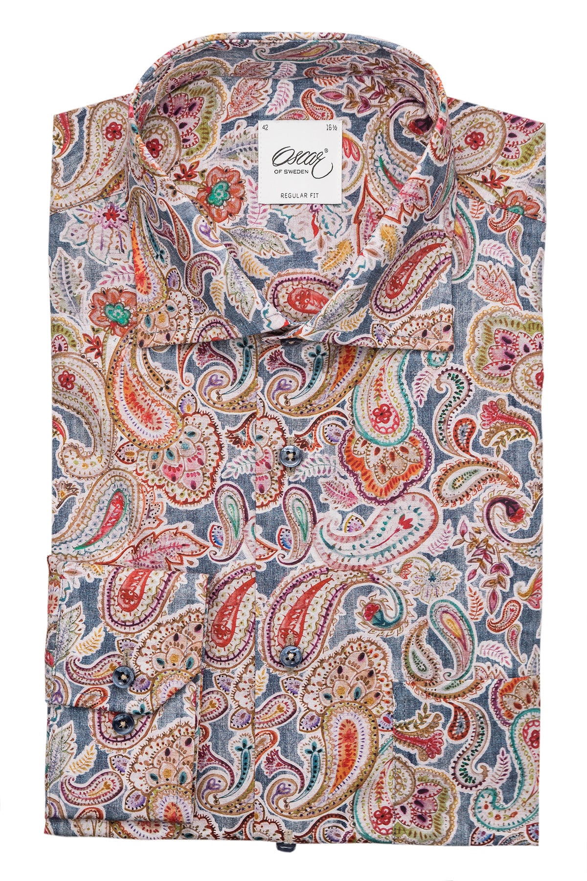 Blue paisley printed regular fit shirt