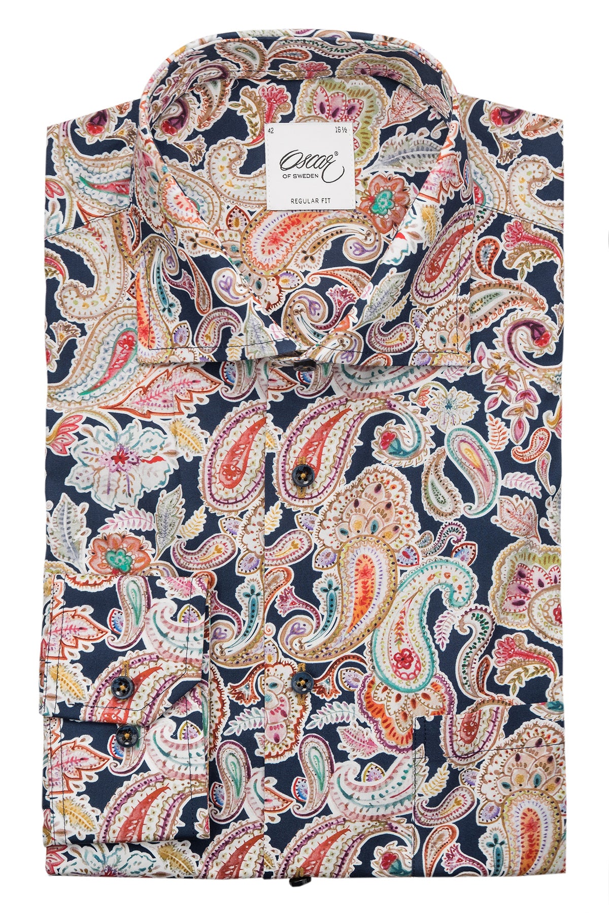 Navy blue paisley patterned shirt regular fit