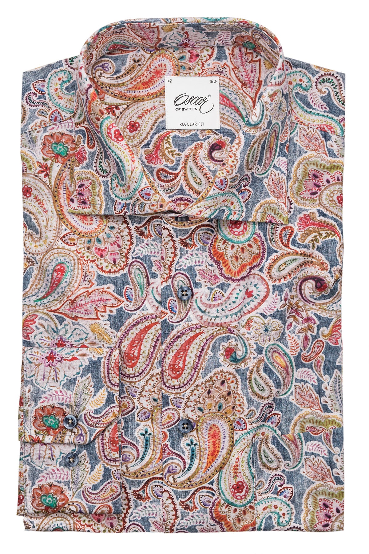 Blue paisley printed regular fit extra long sleeve shirt