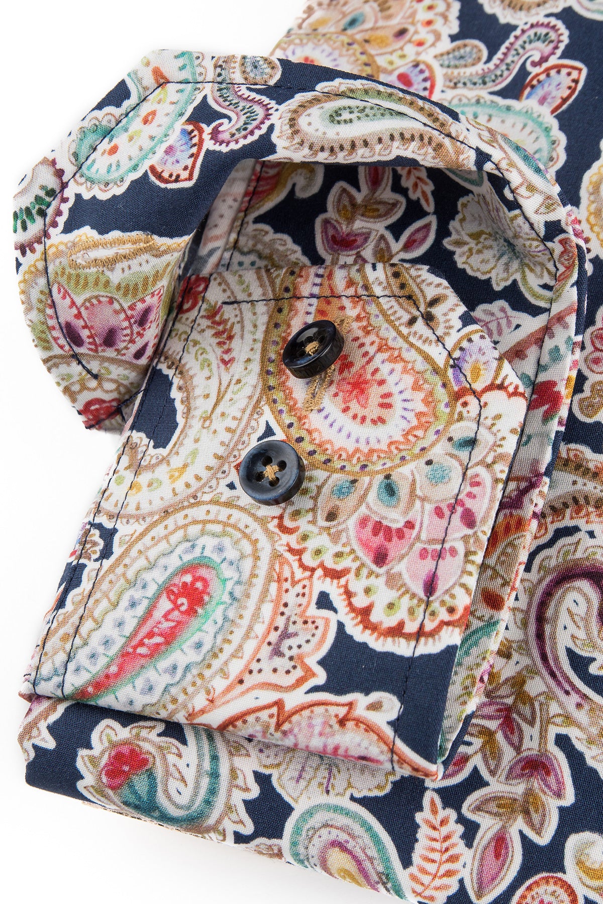 Navy blue paisley printed slim fit shirt