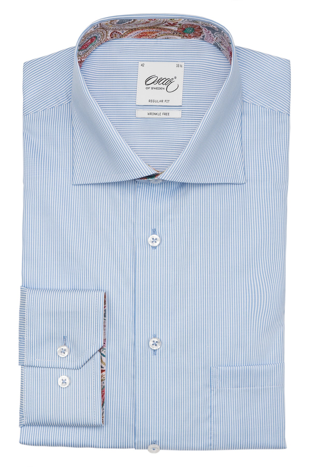 Light blue striped regular fit shirt with contrast details