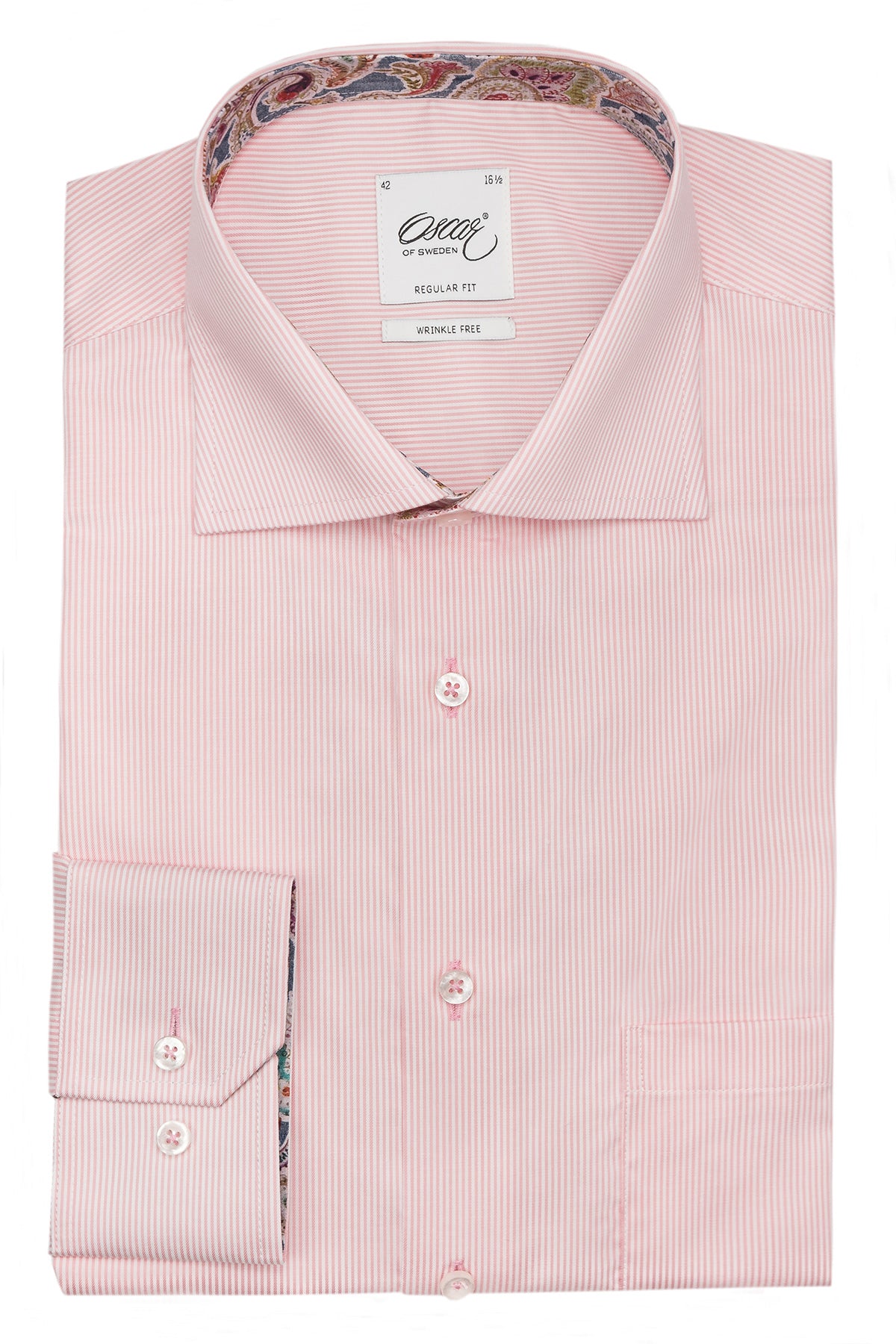 Pink striped regular fit shirt with contrast details