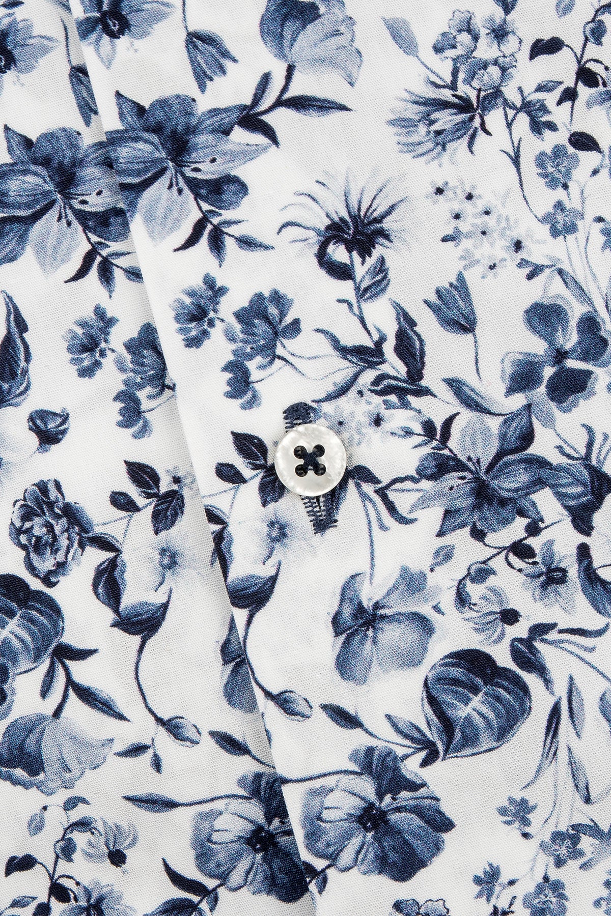 White and blue flower printed regular fit shirt